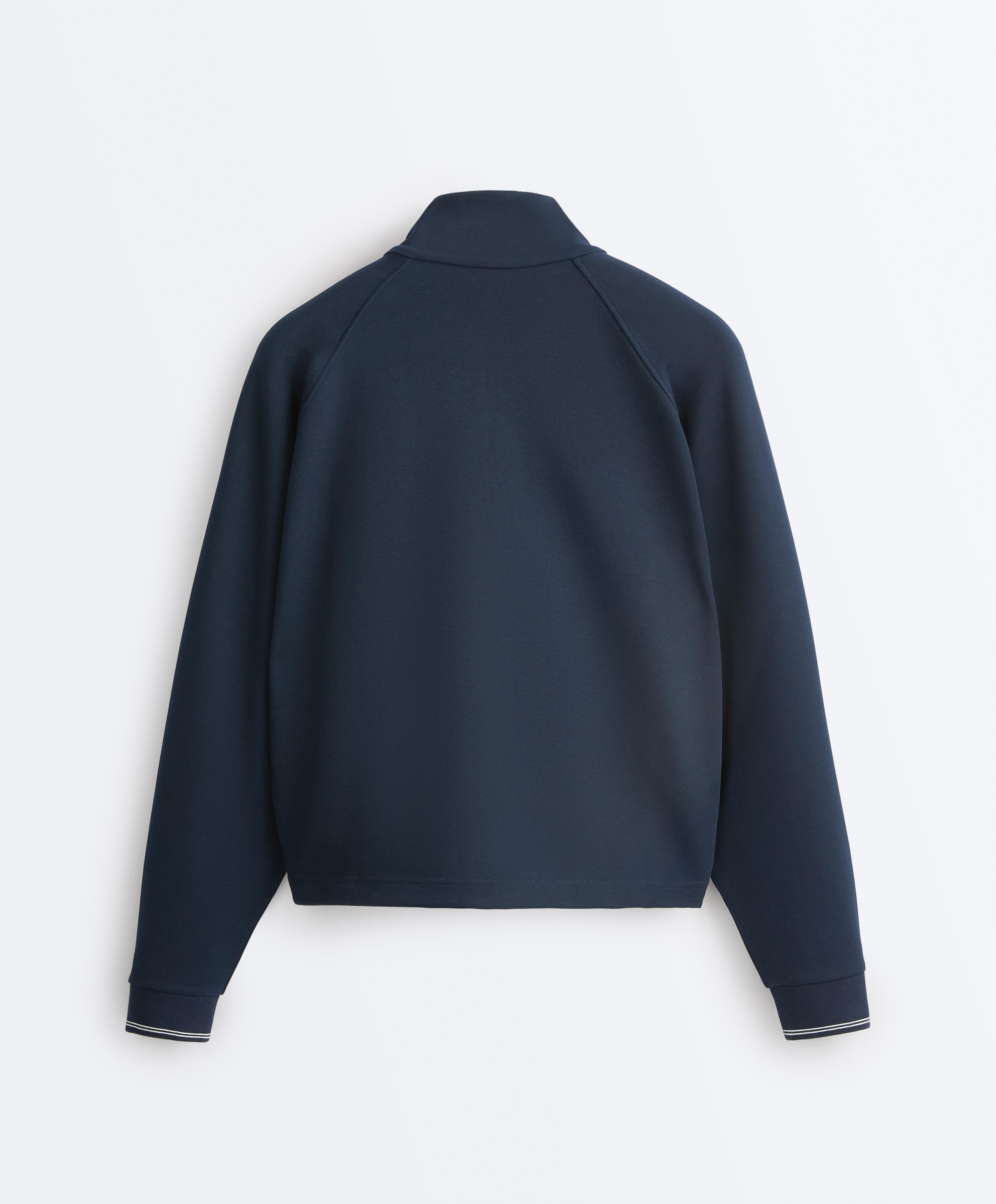 Piqué jacket with cotton contrast piping — NAVY BLUE
