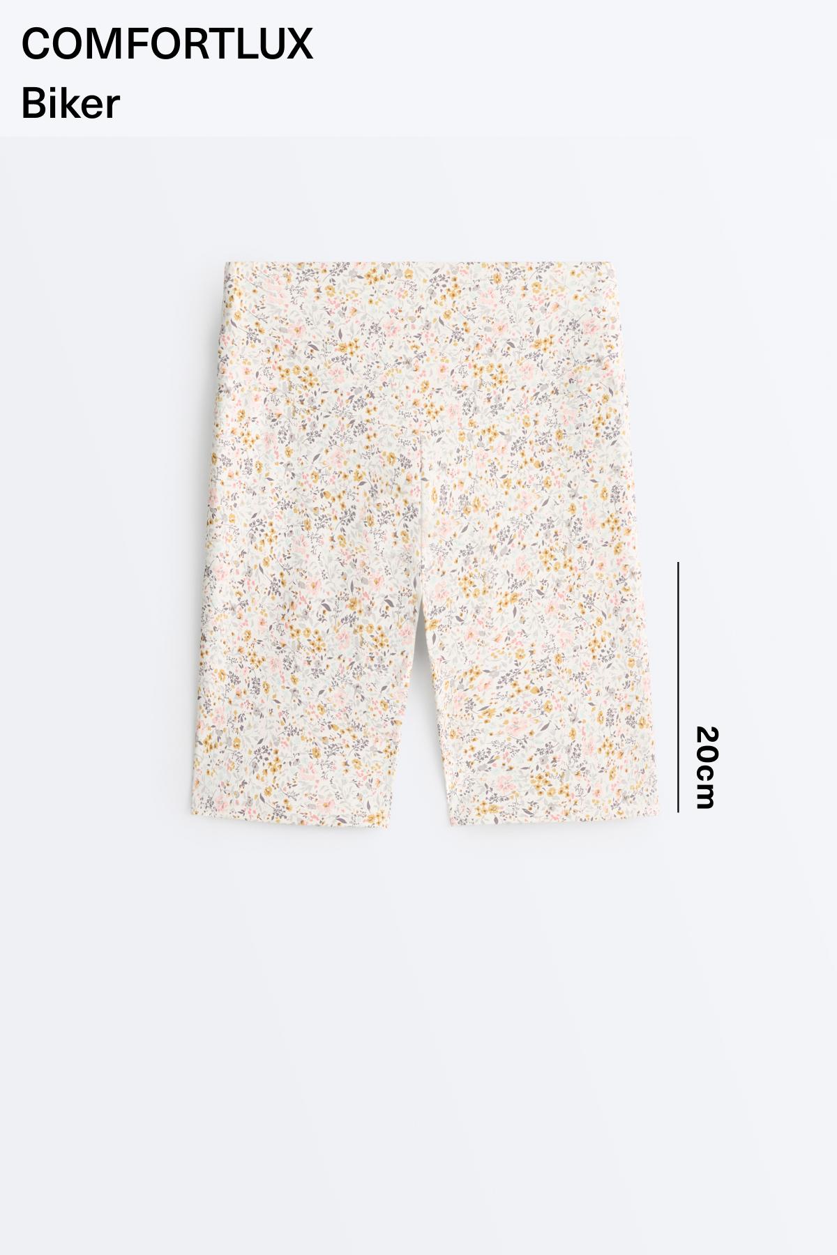 Comfortlux 20cm high-waisted floral biker leggings — PALE ECRU