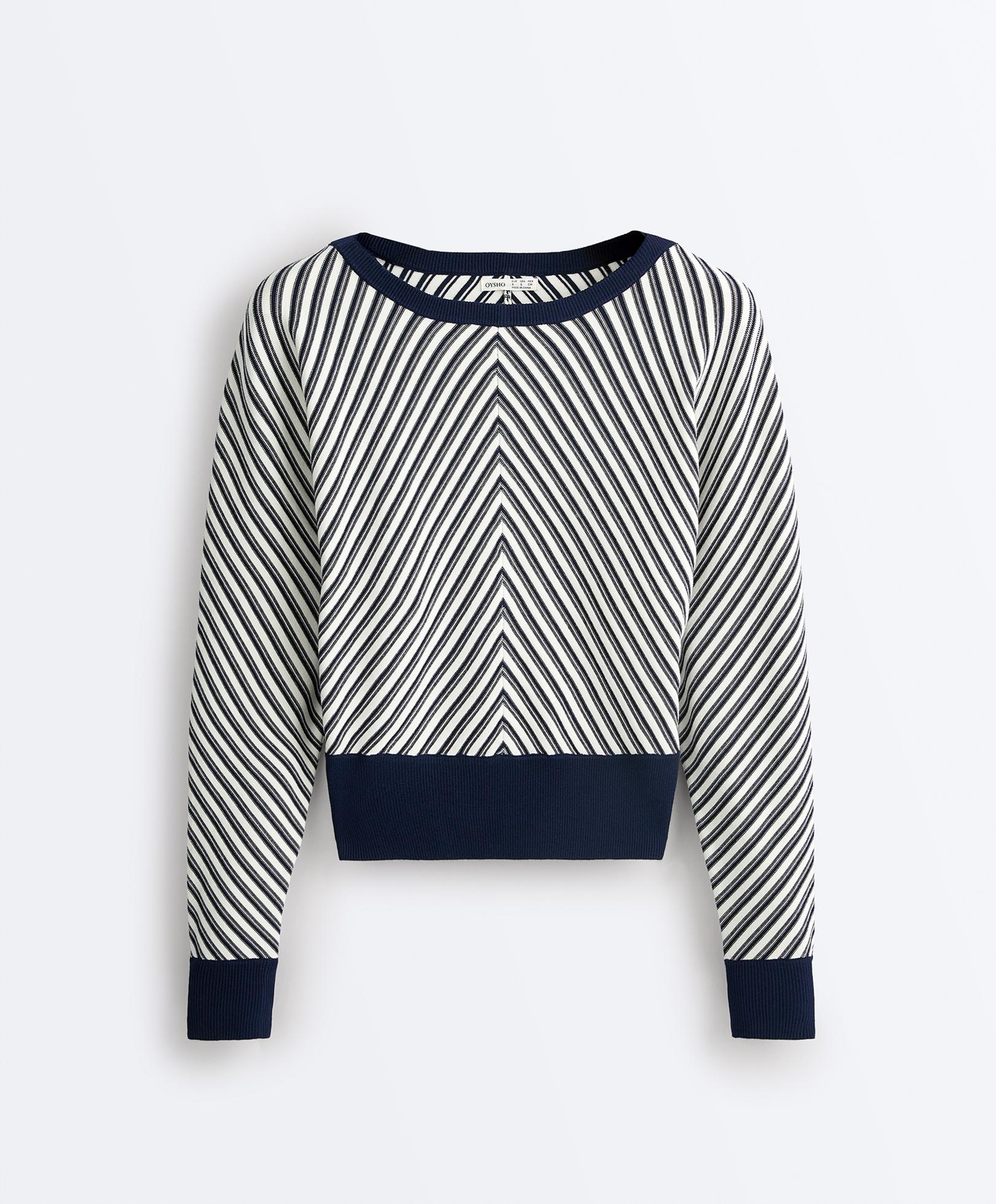 Diagonal stripe knit jumper — NAVY BLUE