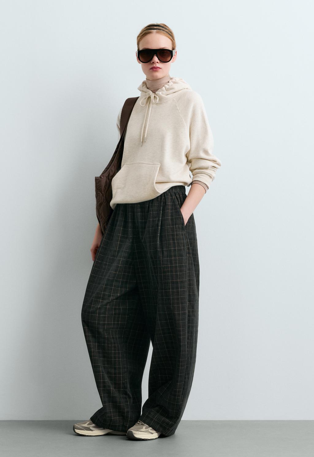 Balloon corduroy check trousers