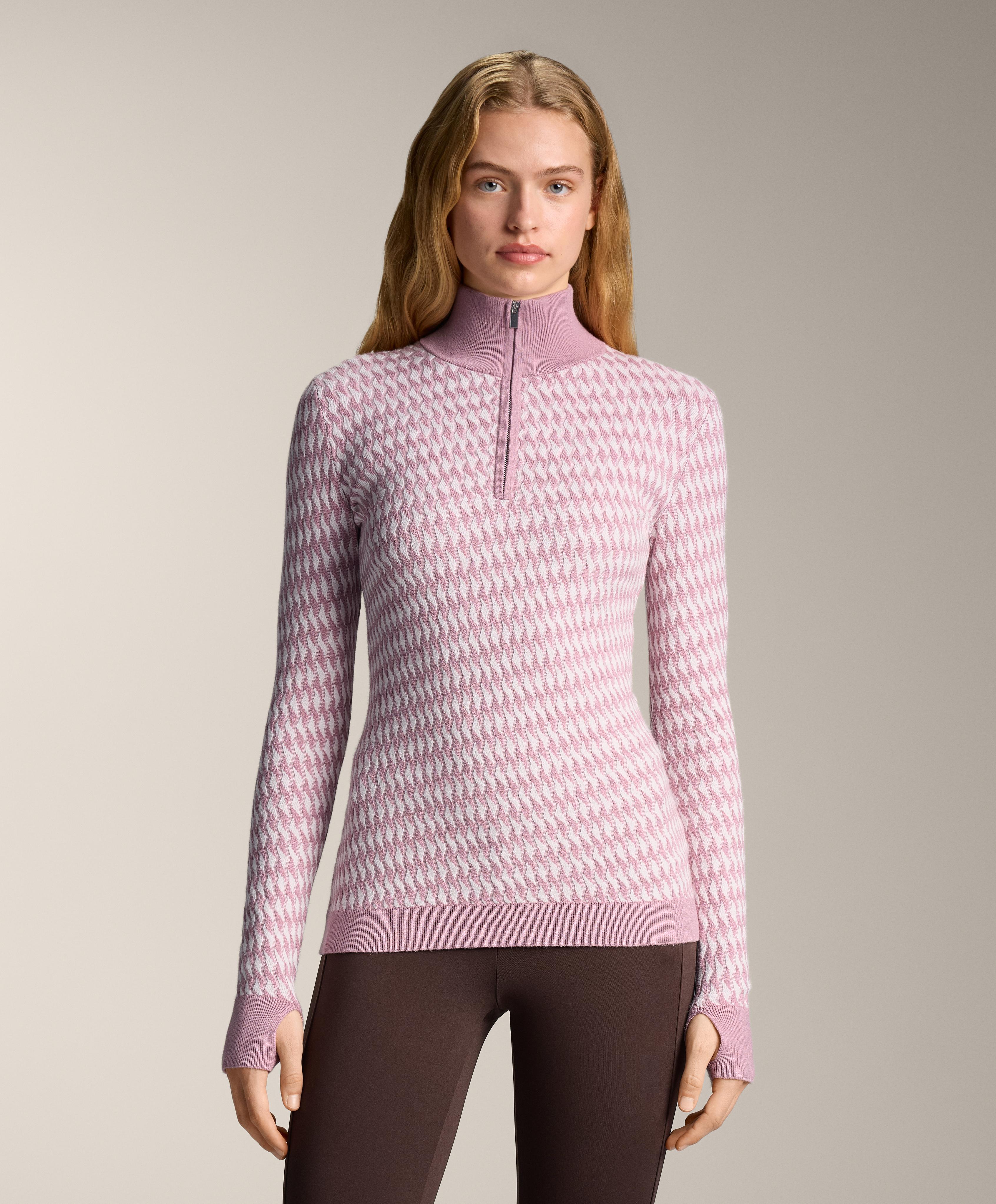 Geometric jacquard knit thermal base layer top — PINK-MAUVE