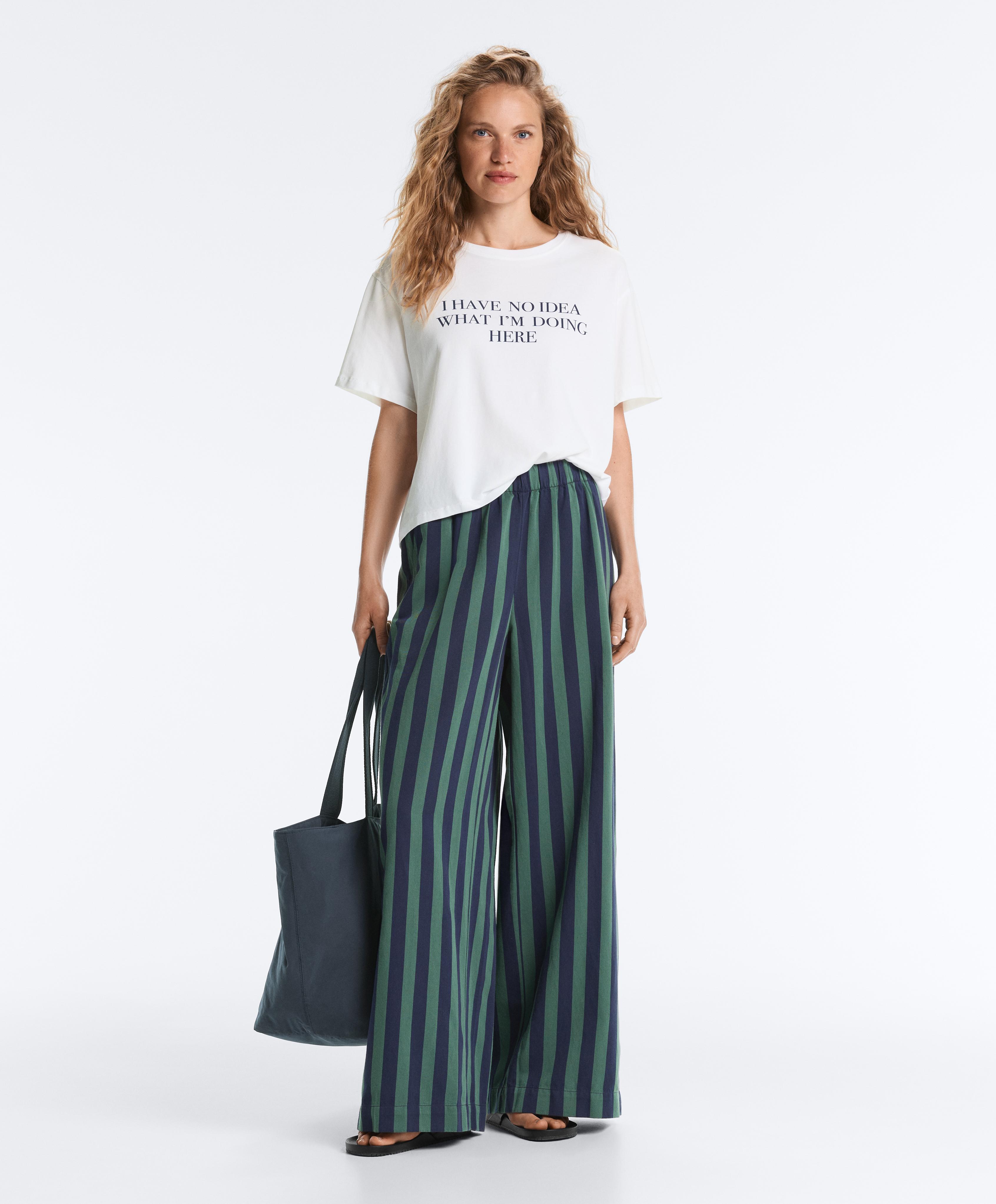 Wide-leg cotton blend striped trousers — GREEN