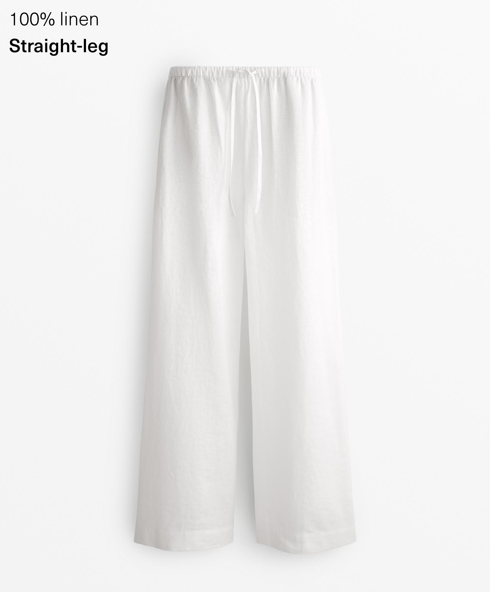 100% linen straight-leg trousers