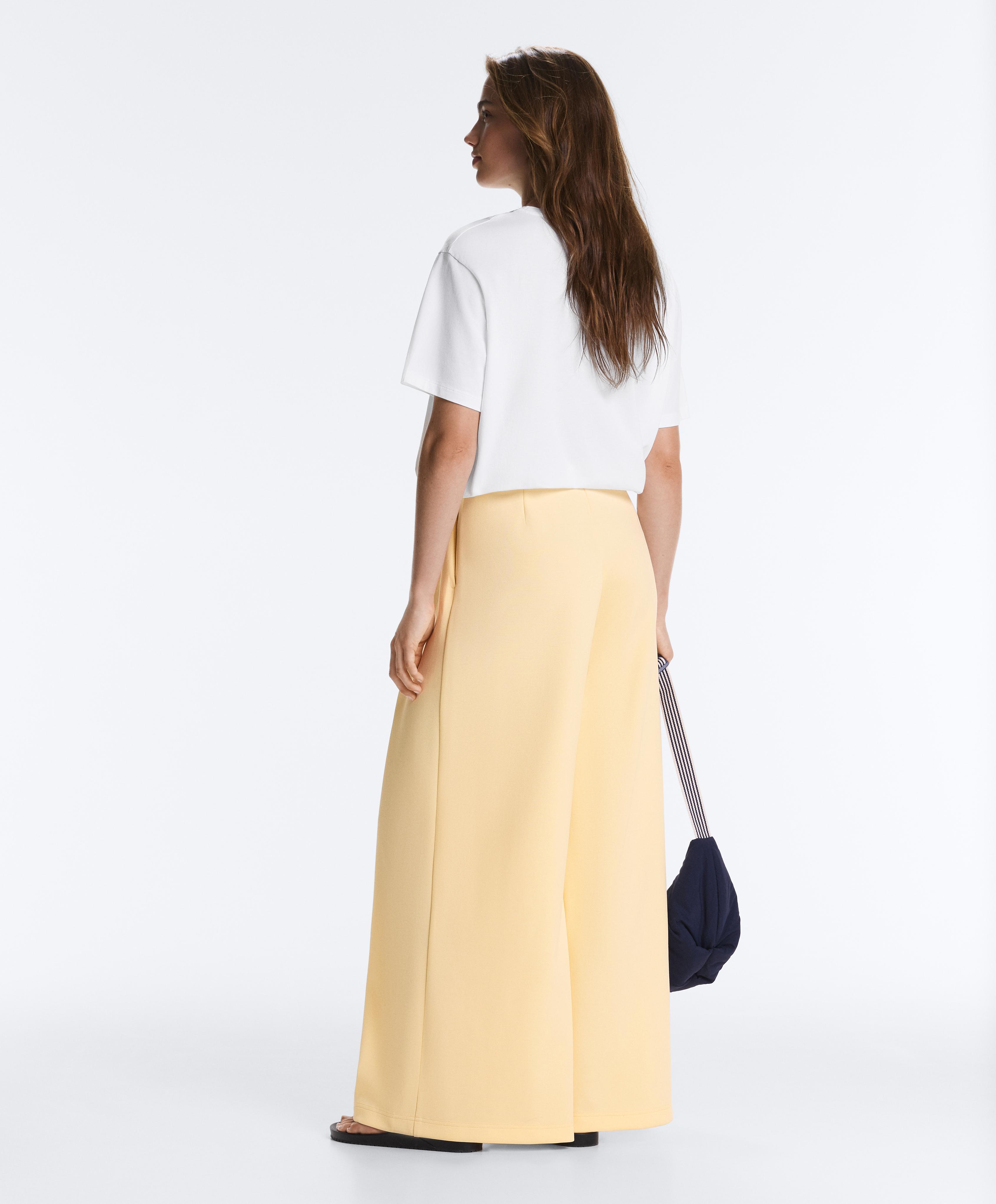 Wide-leg pique trousers with cotton — PALE YELLOW