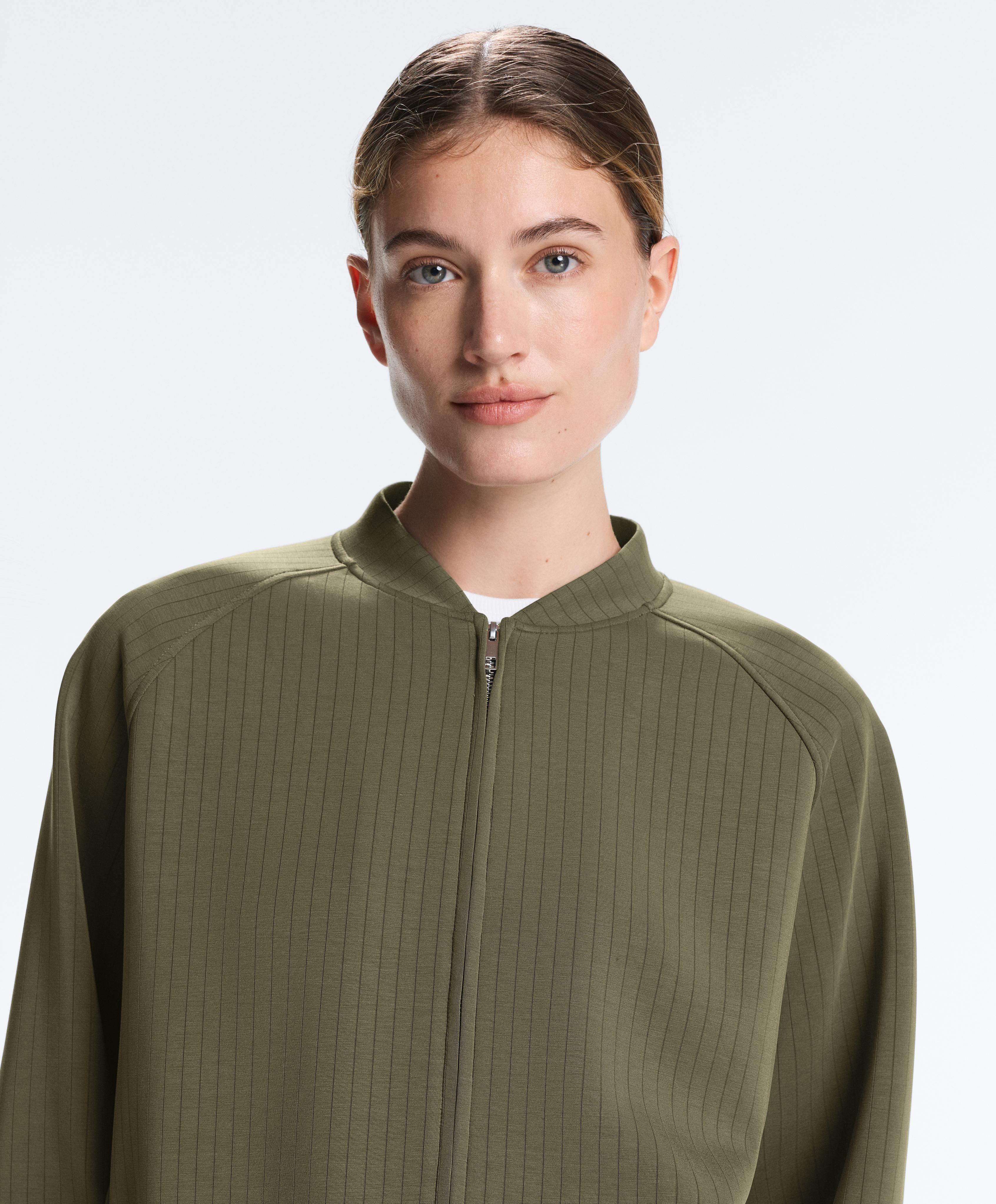 Striped bomber jacket with soft-touch modal — KHAKI