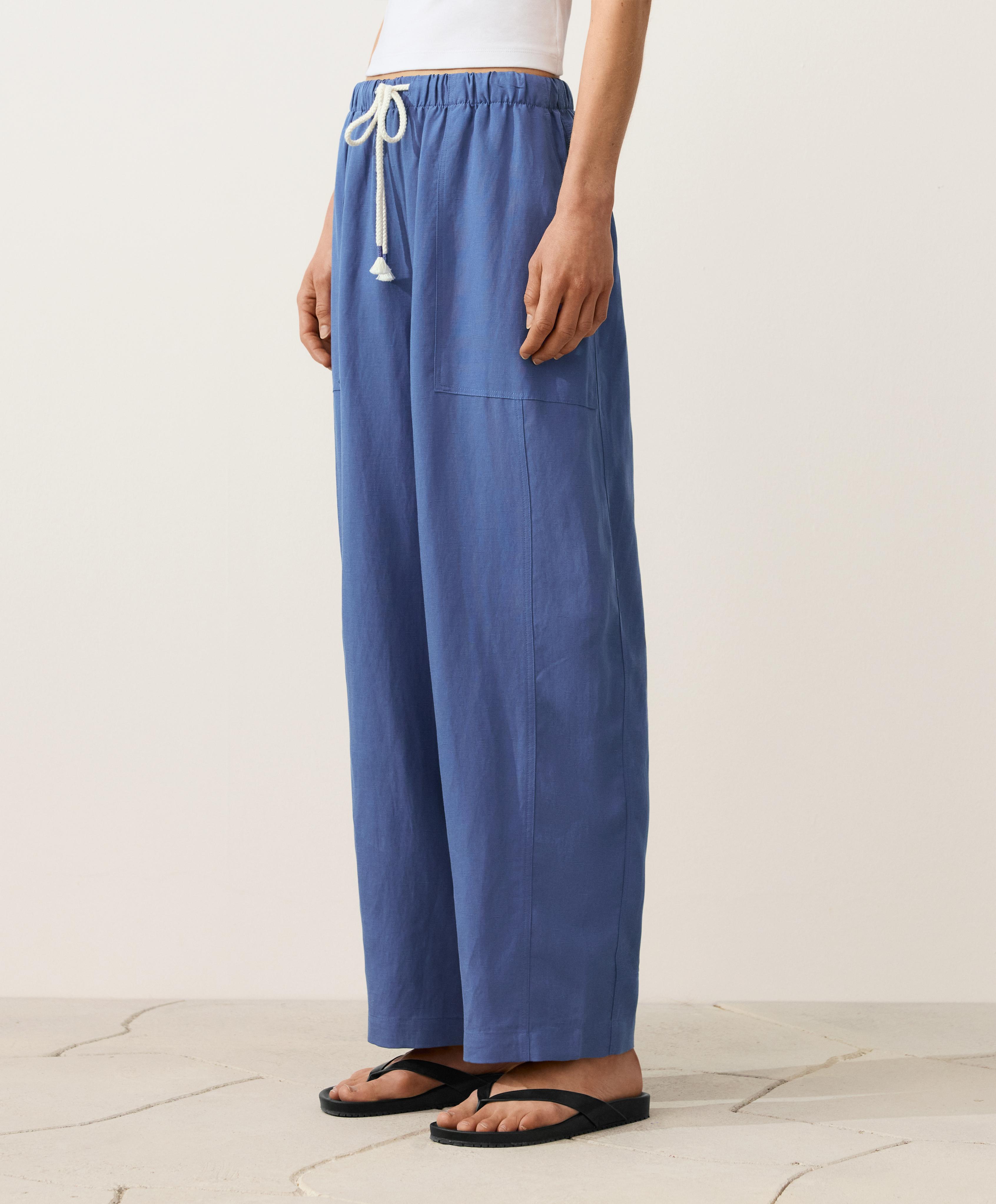 Lyocell blend and 24% linen straight trousers — MID-WASHED BLUE