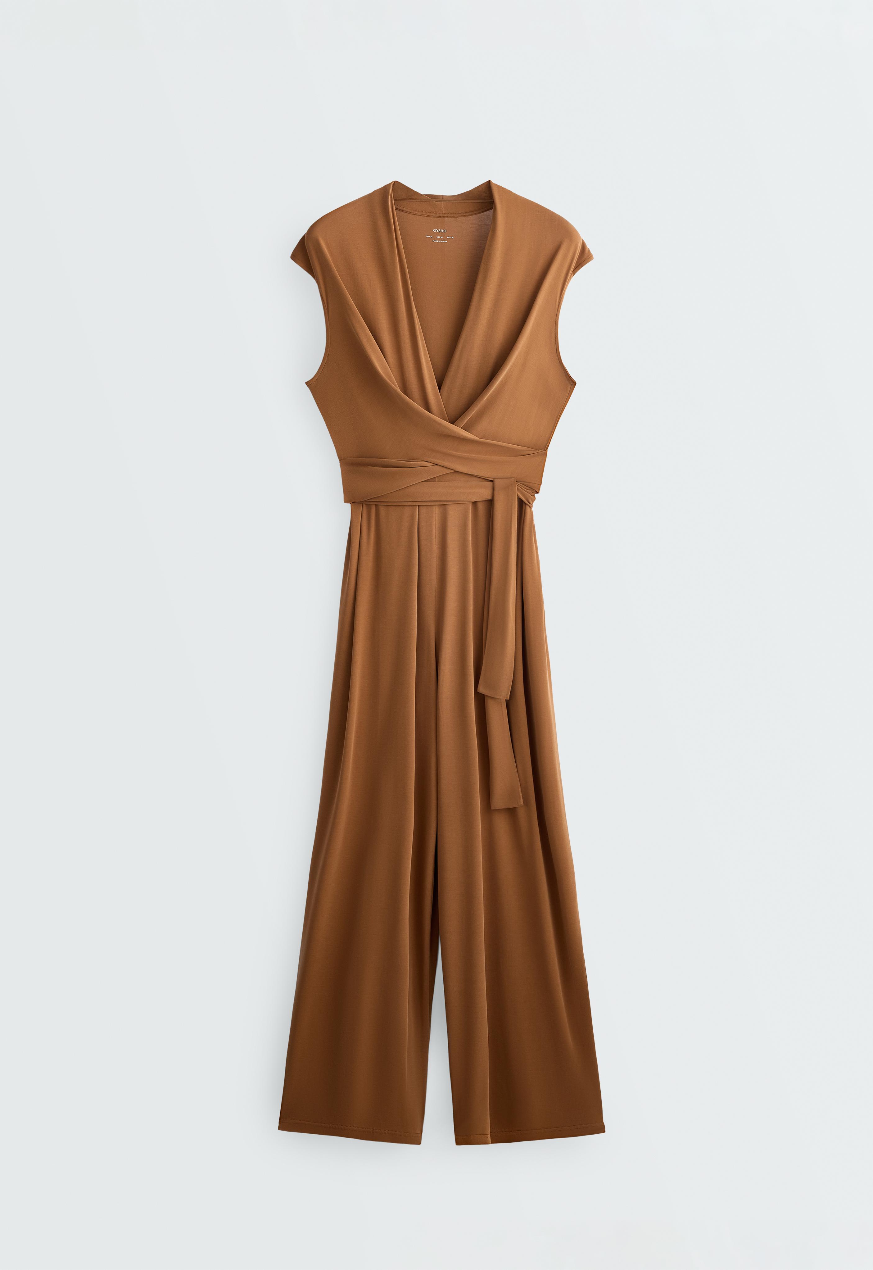 Crossover modal blend long jumpsuit — COPPER