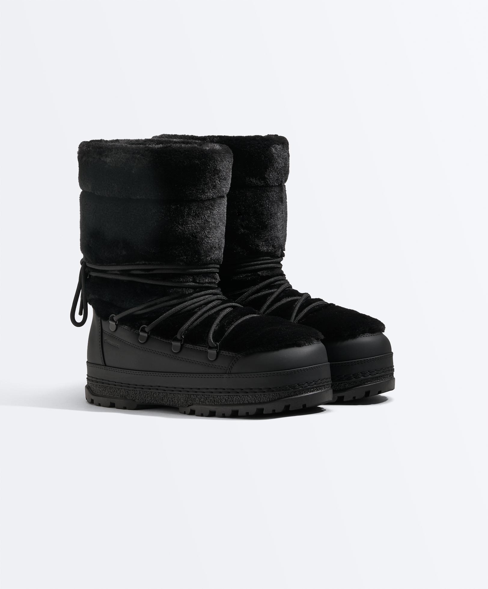 Lace-up technical faux fur boots — BLACK