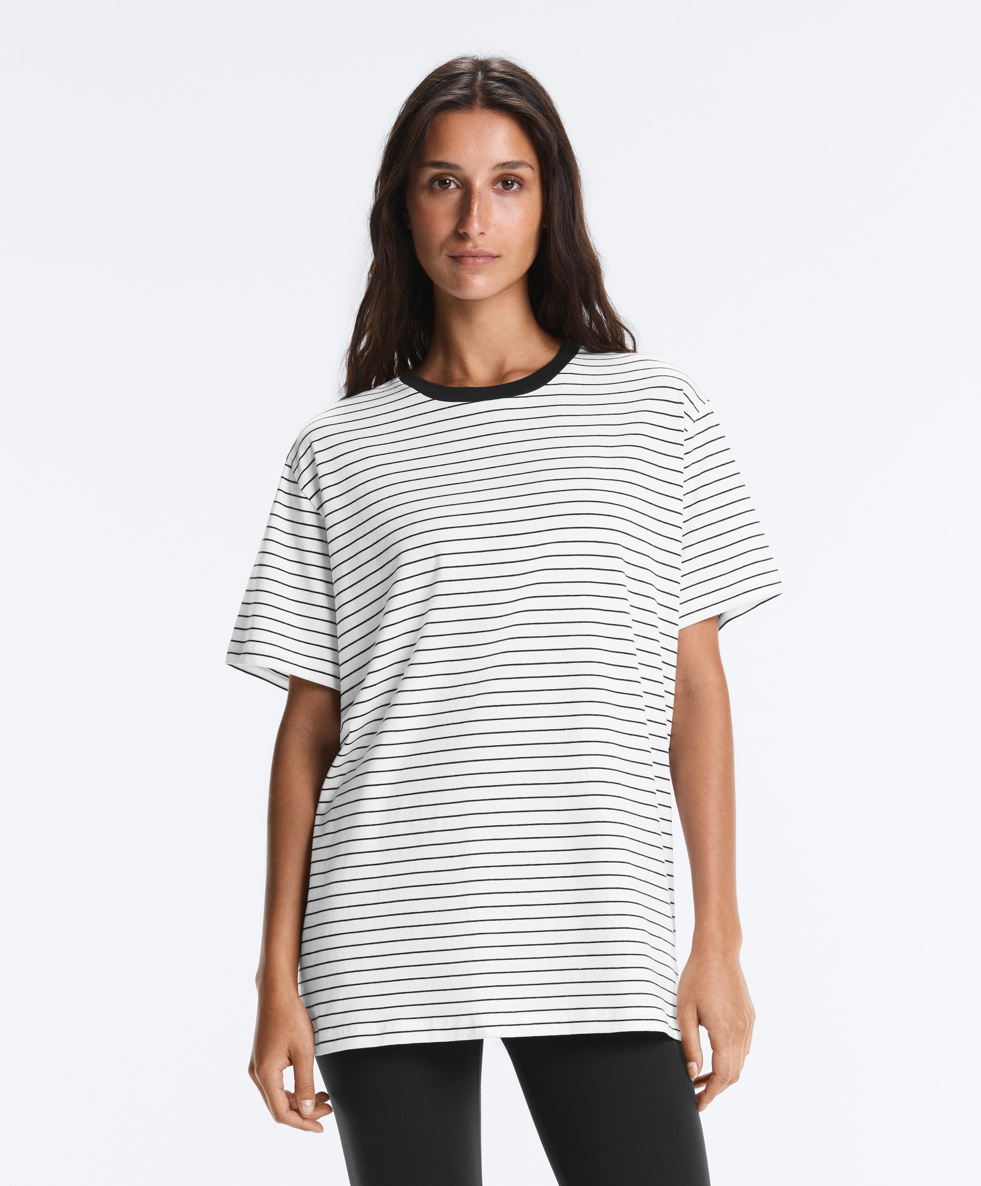 Oversize short-sleeved cotton blend T-shirt with contrast stripes — WHITE 