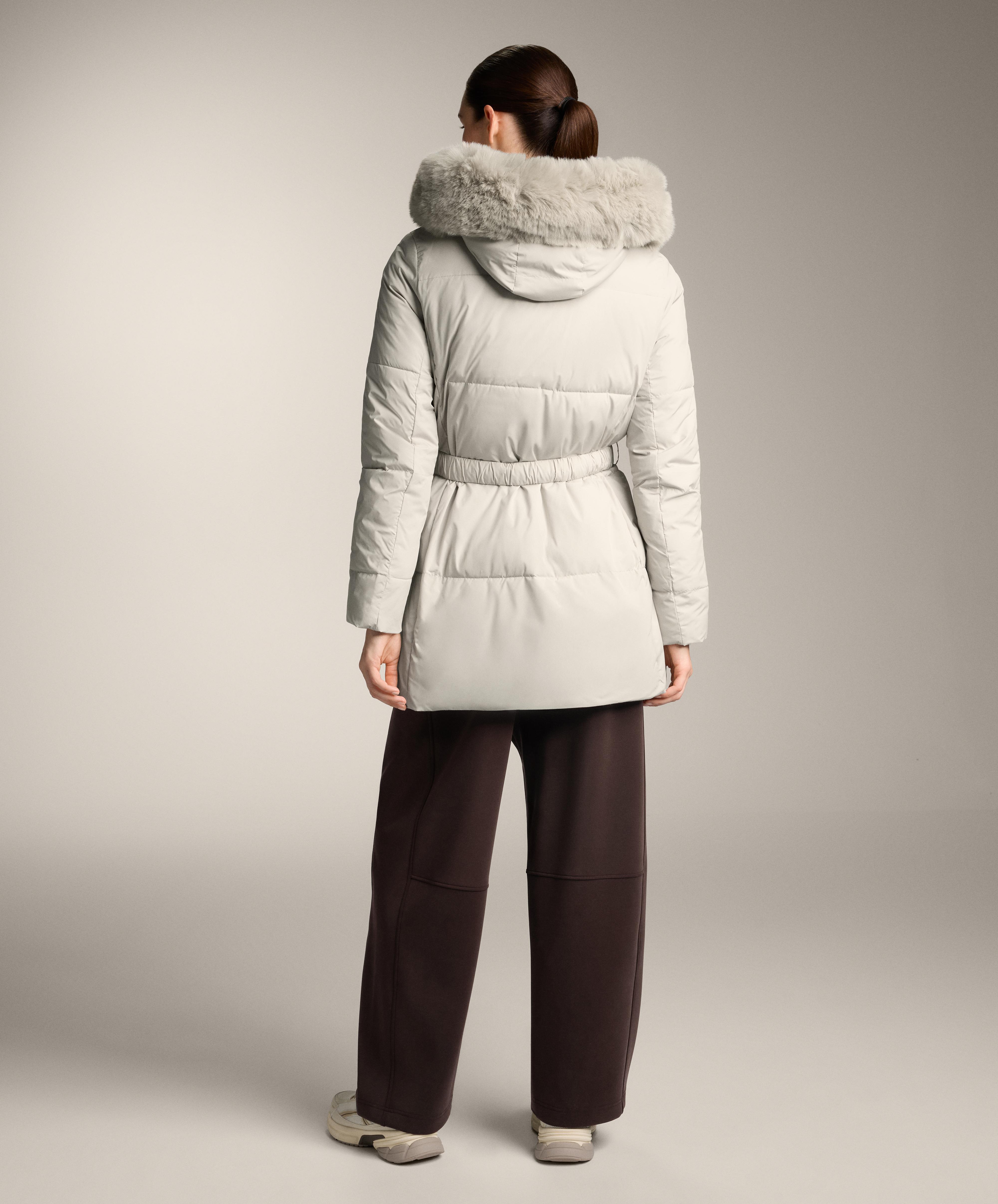 Water-repellent Primaloft® padded midi jacket — STONE               