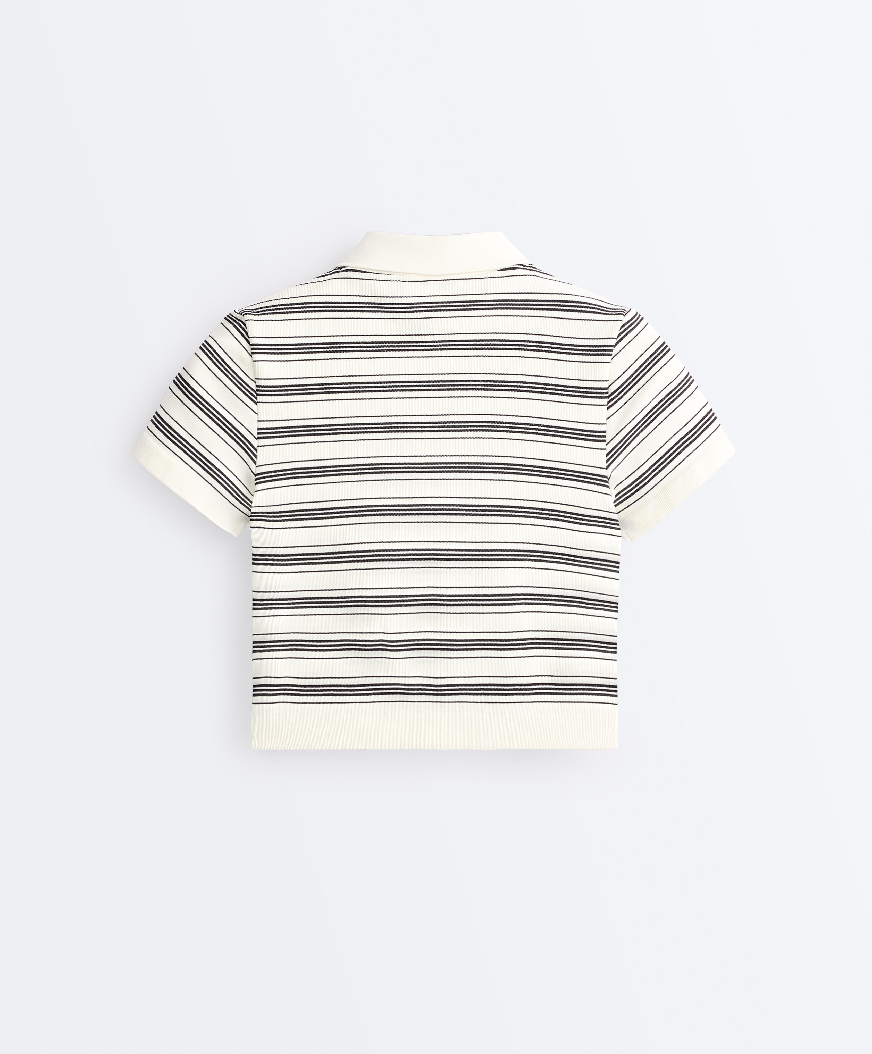 Striped seamless short-sleeved polo shirt — PALE ECRU