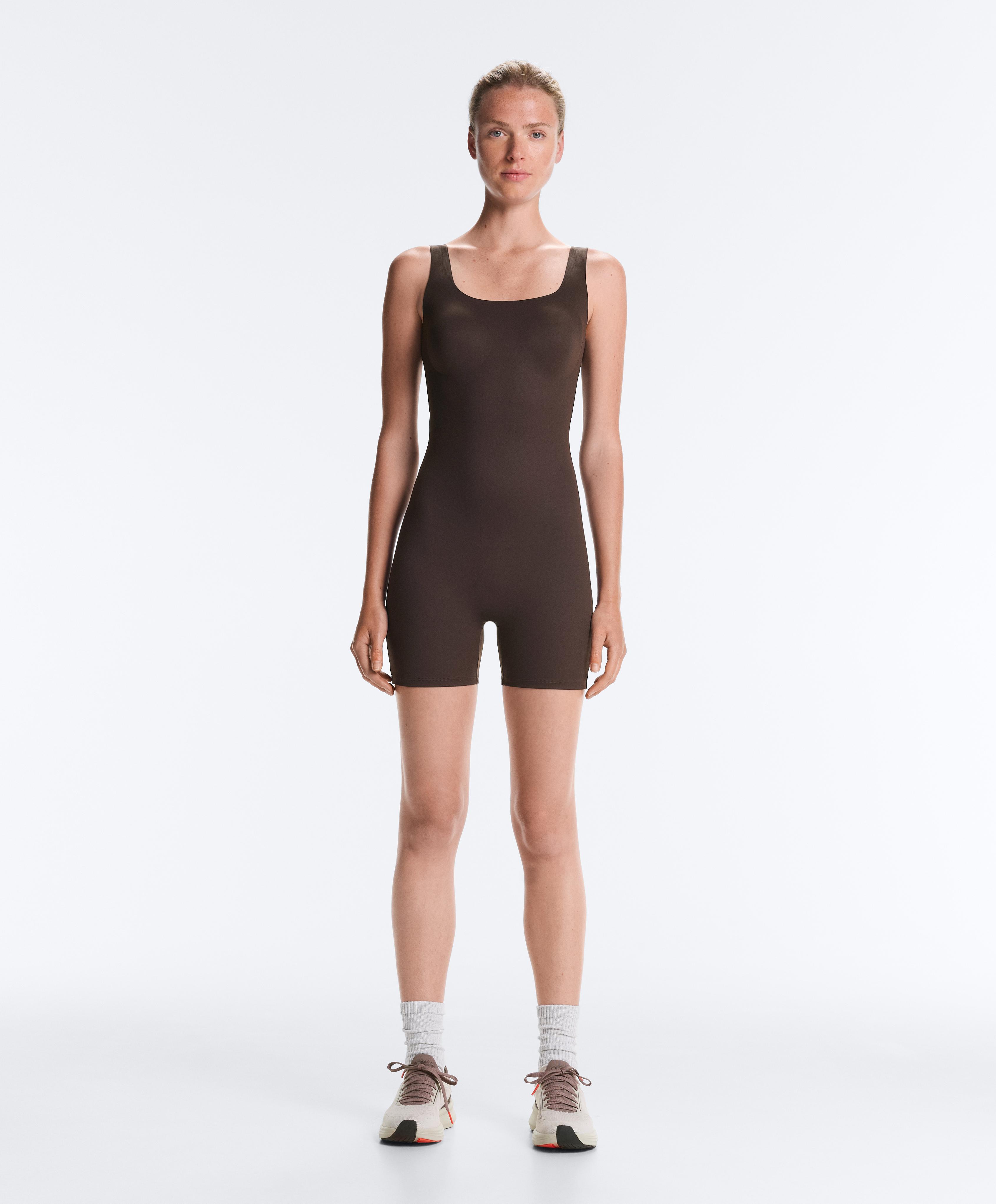 Perfect-adapt strappy short jumpsuit — DARK REDDISH‑BROWN