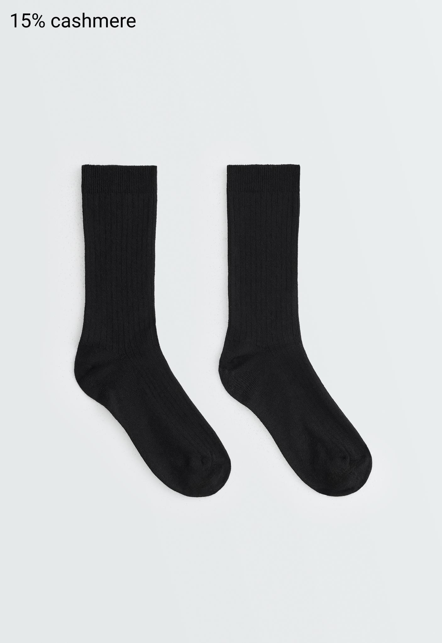 Ribbed modal blend socks with 15% cashmere — BLACK