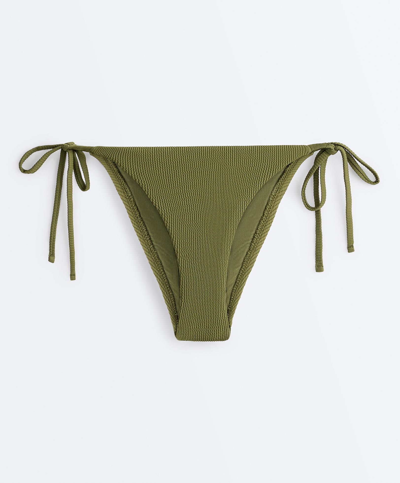 Medium-coverage tie rib bikini briefs — LIGHT KHAKI