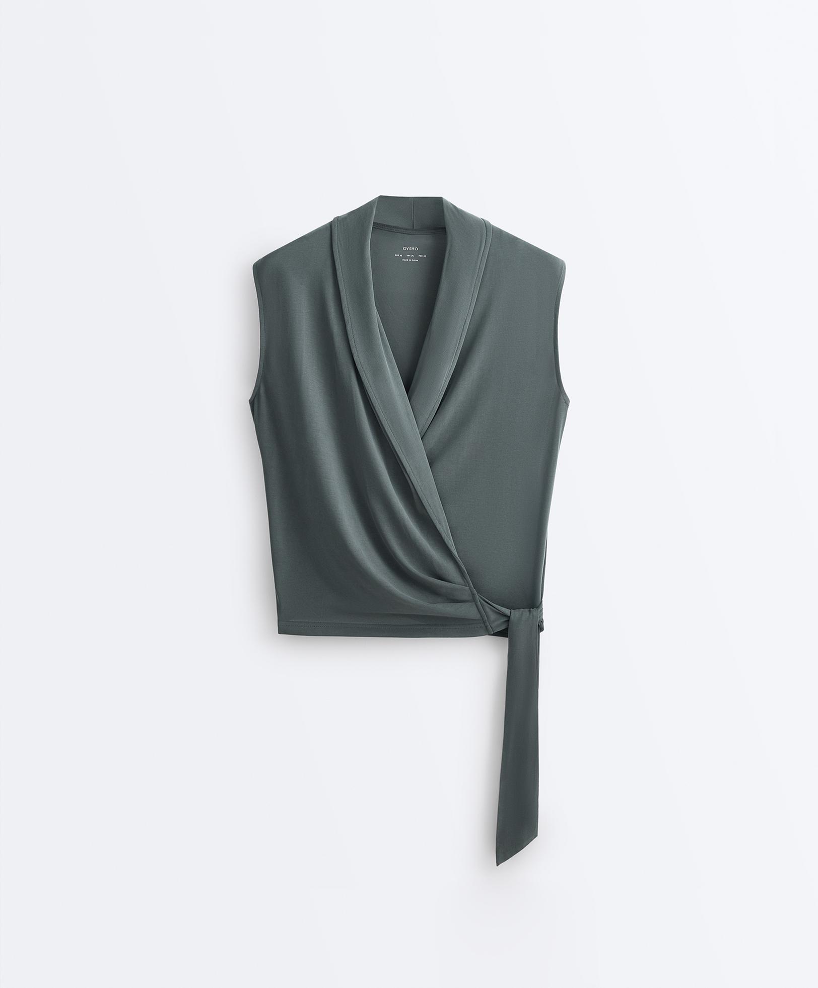 Modal blend sleeveless crossover T-shirt — STEEL GREY