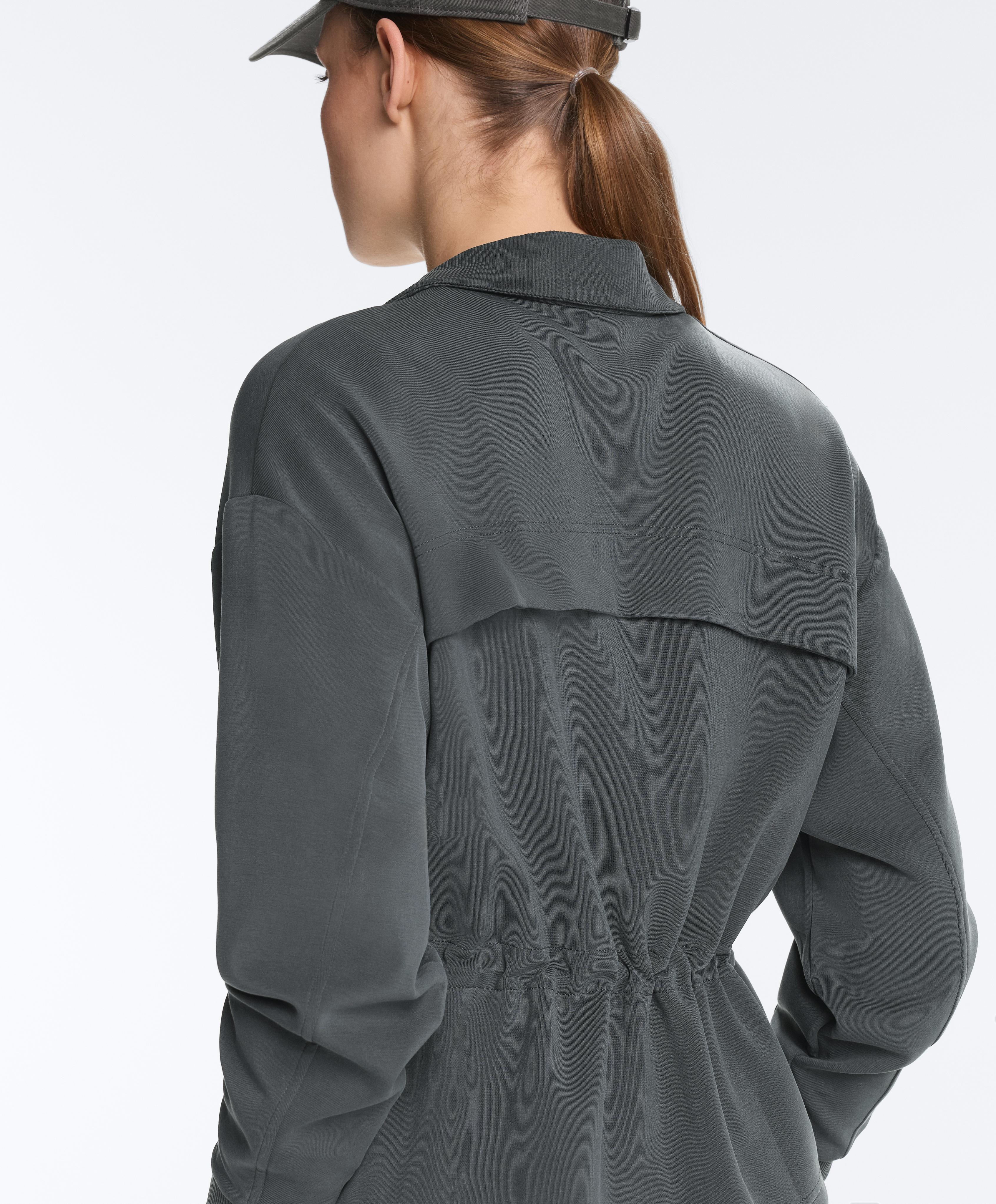 Soft-touch modal jacket with adjustable waist and high collar — ASPHALT