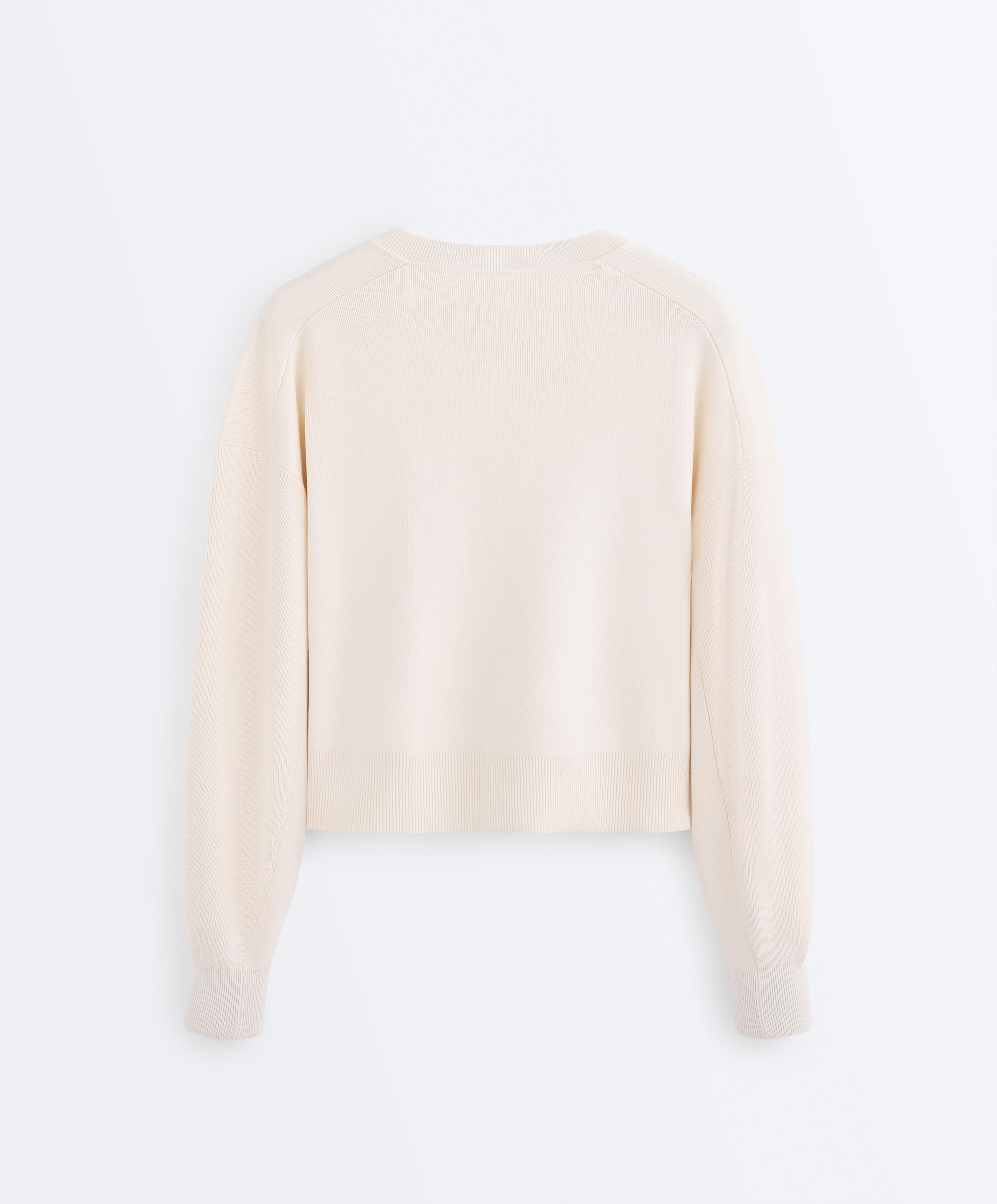Balloon sleeve knit cardigan — PALE ECRU