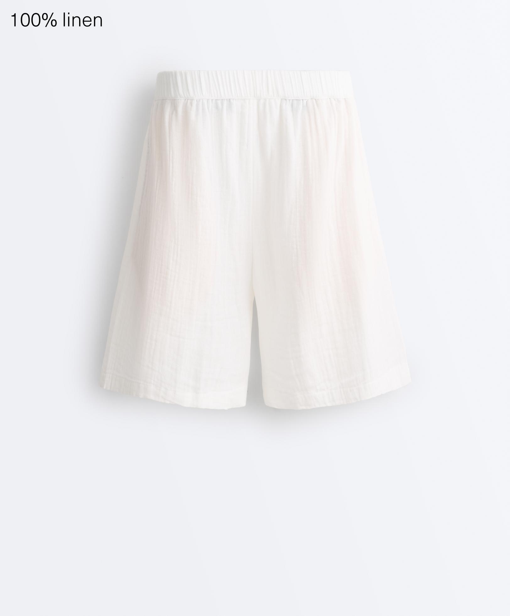 100% cotton gauze bermuda shorts — WHITE
