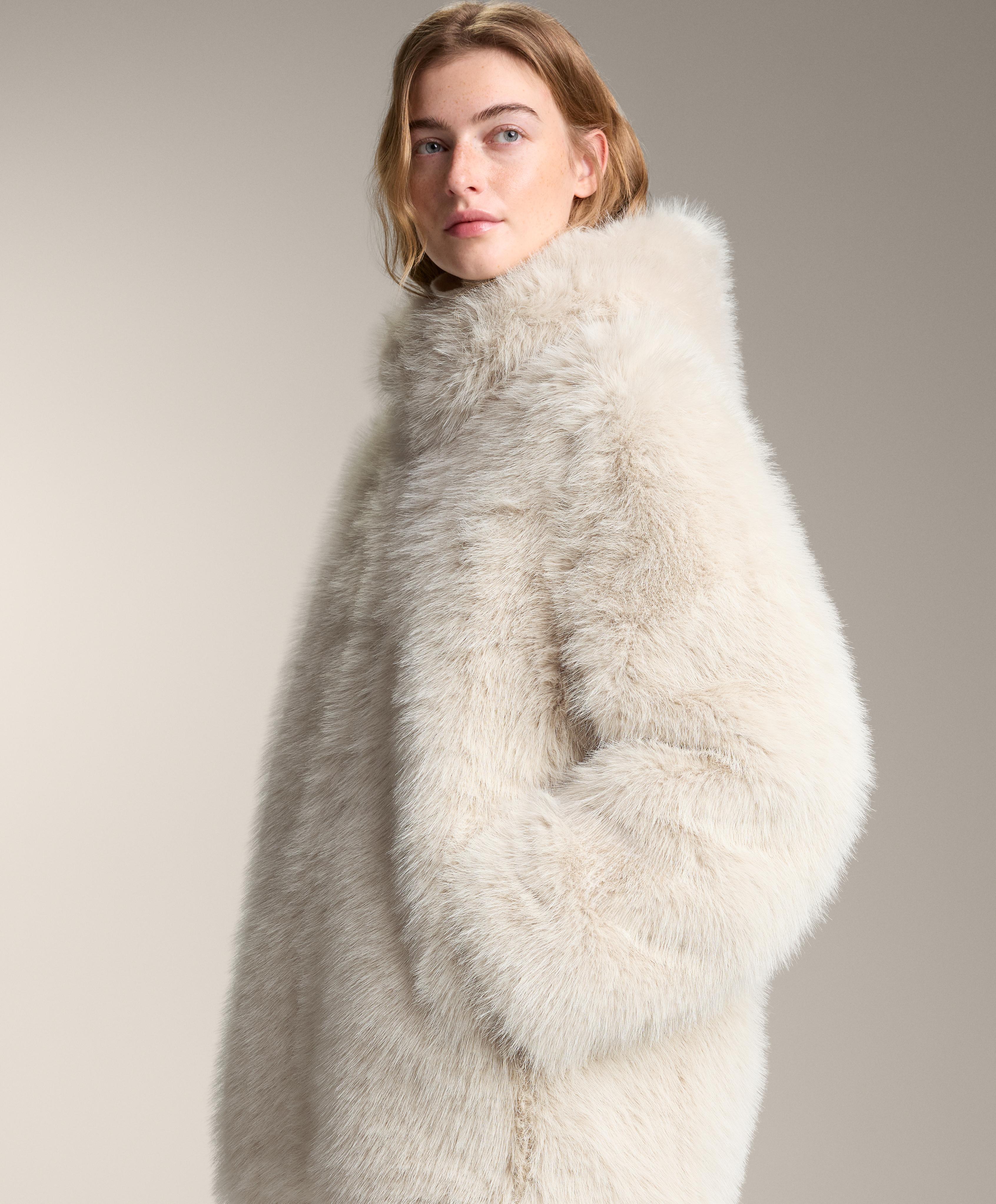 Faux fur hooded jacket — OATMEAL