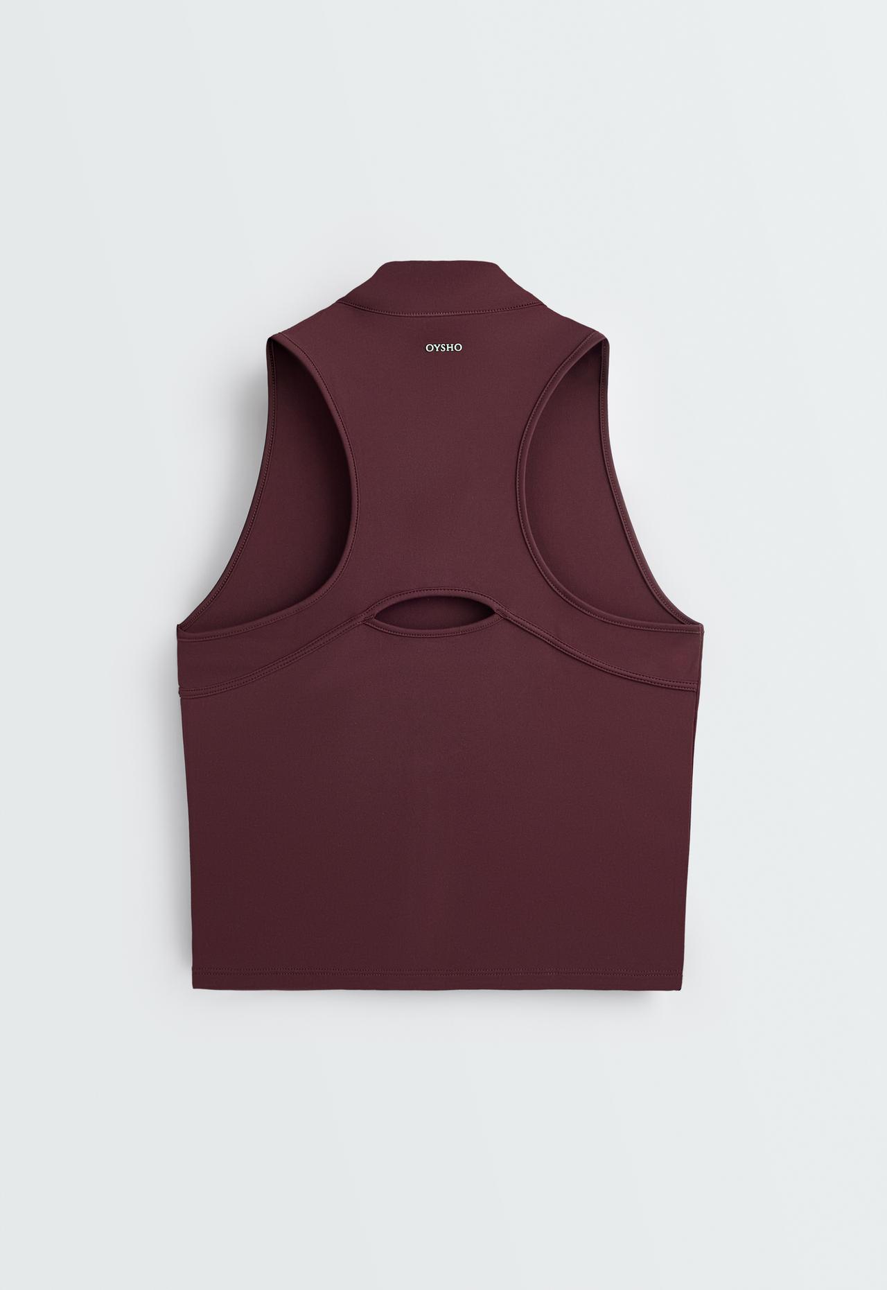 Half-zip sleeveless top — BURGUNDY