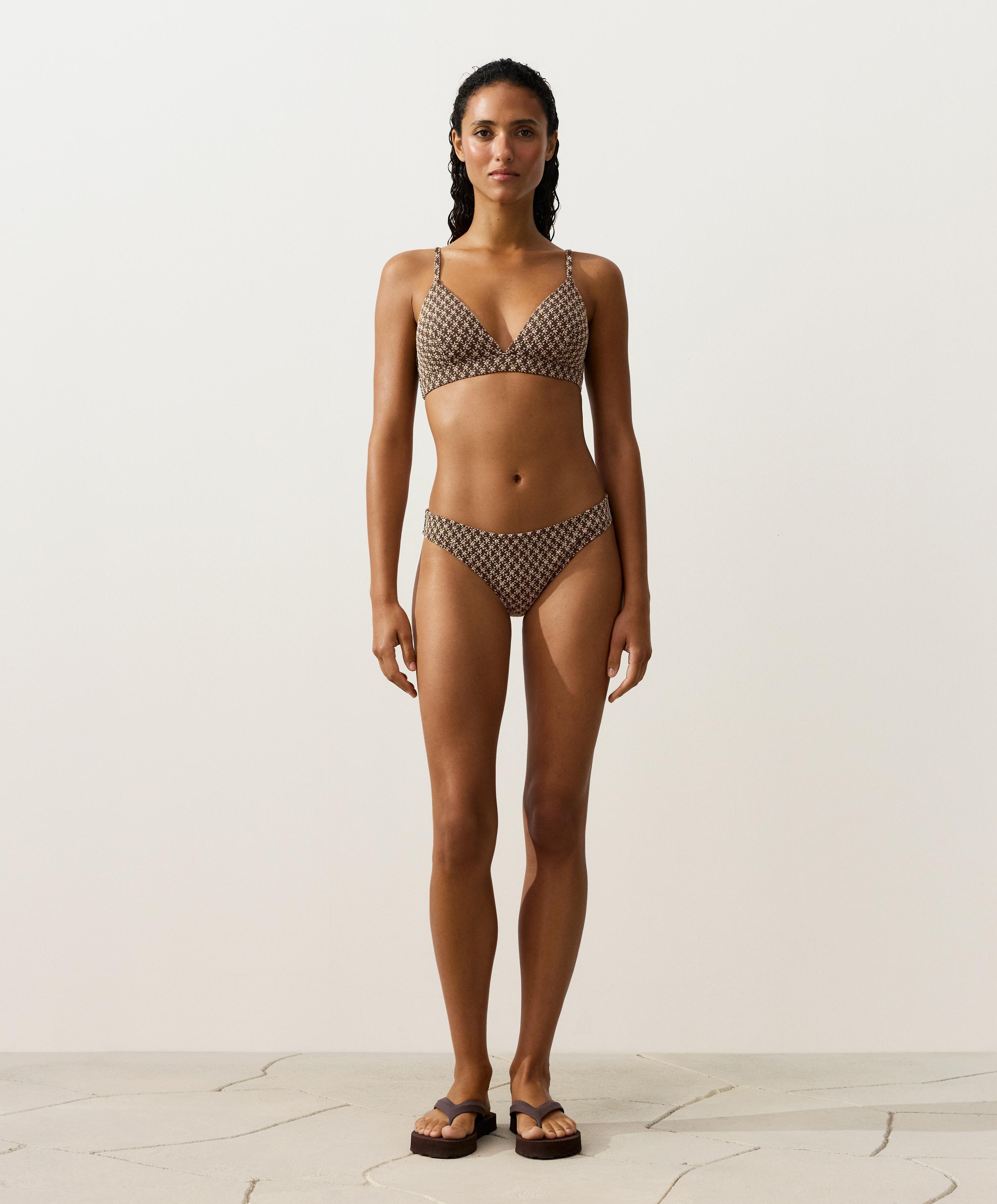 Floral jacquard classic bikini briefs — DARK BROWN