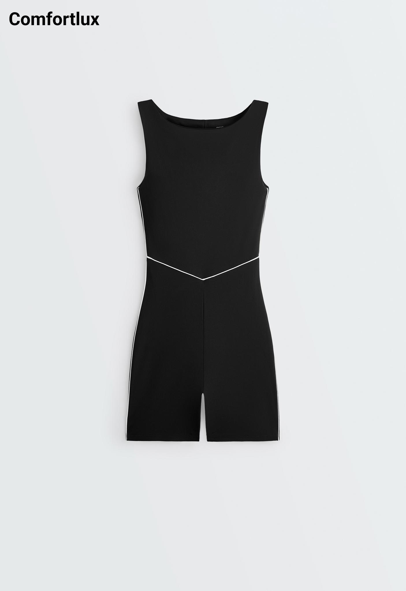 Comfortlux piping short jumpsuit — BLACK