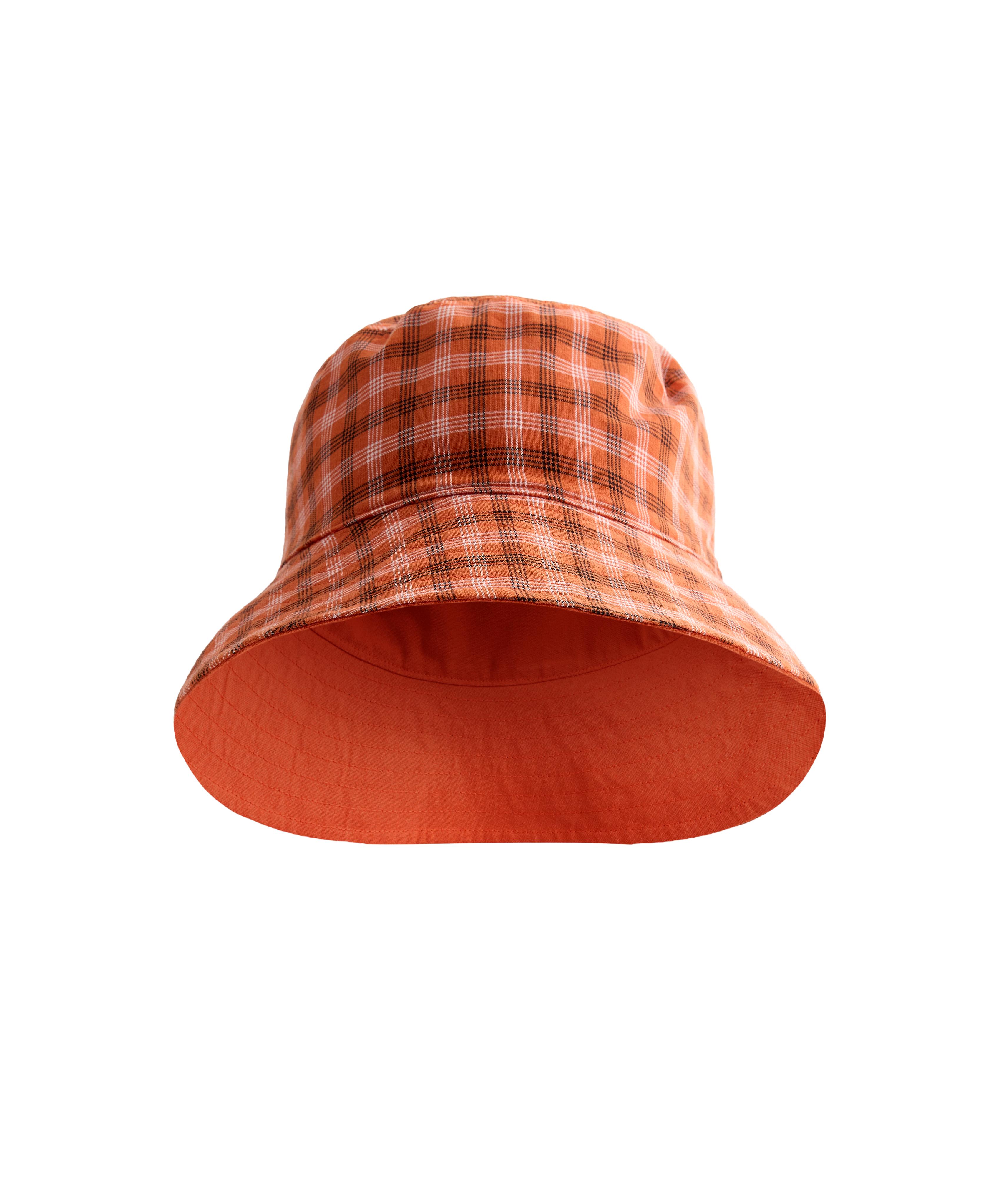 Reversible cotton blend check bucket hat — BRIGHT ORANGE