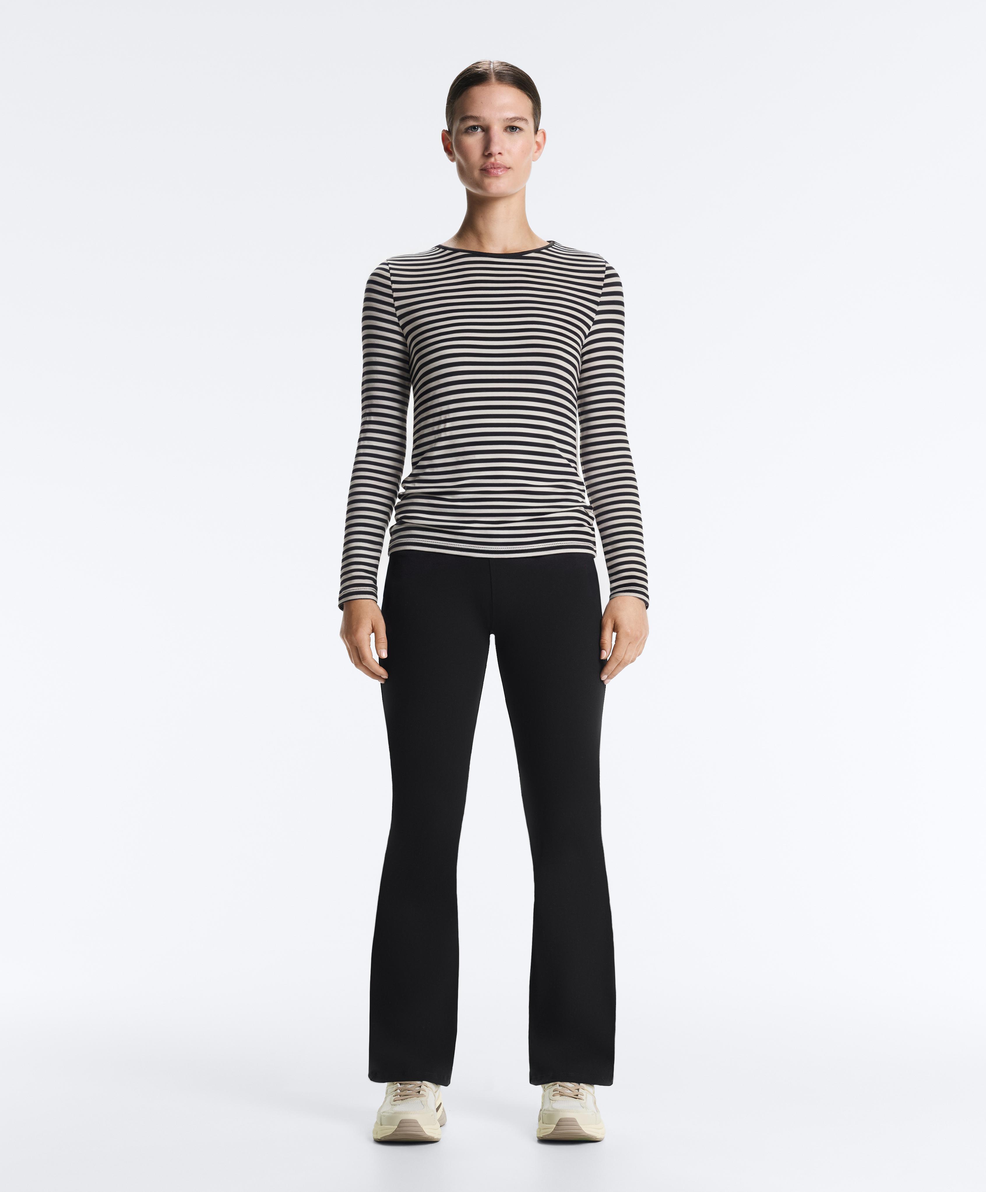Fitted striped long sleeve T-shirt — BLACK