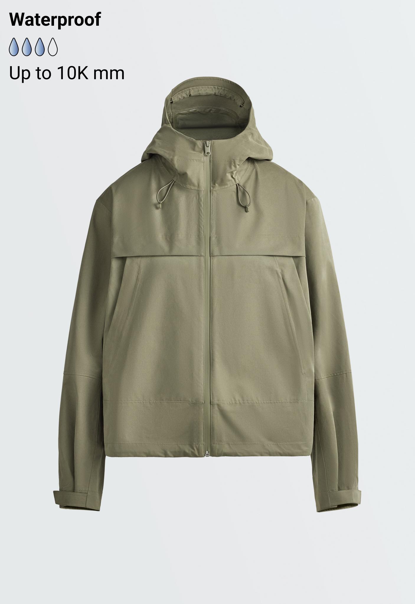 Short 10k waterproof canvas technical jacket — DARK KHAKI