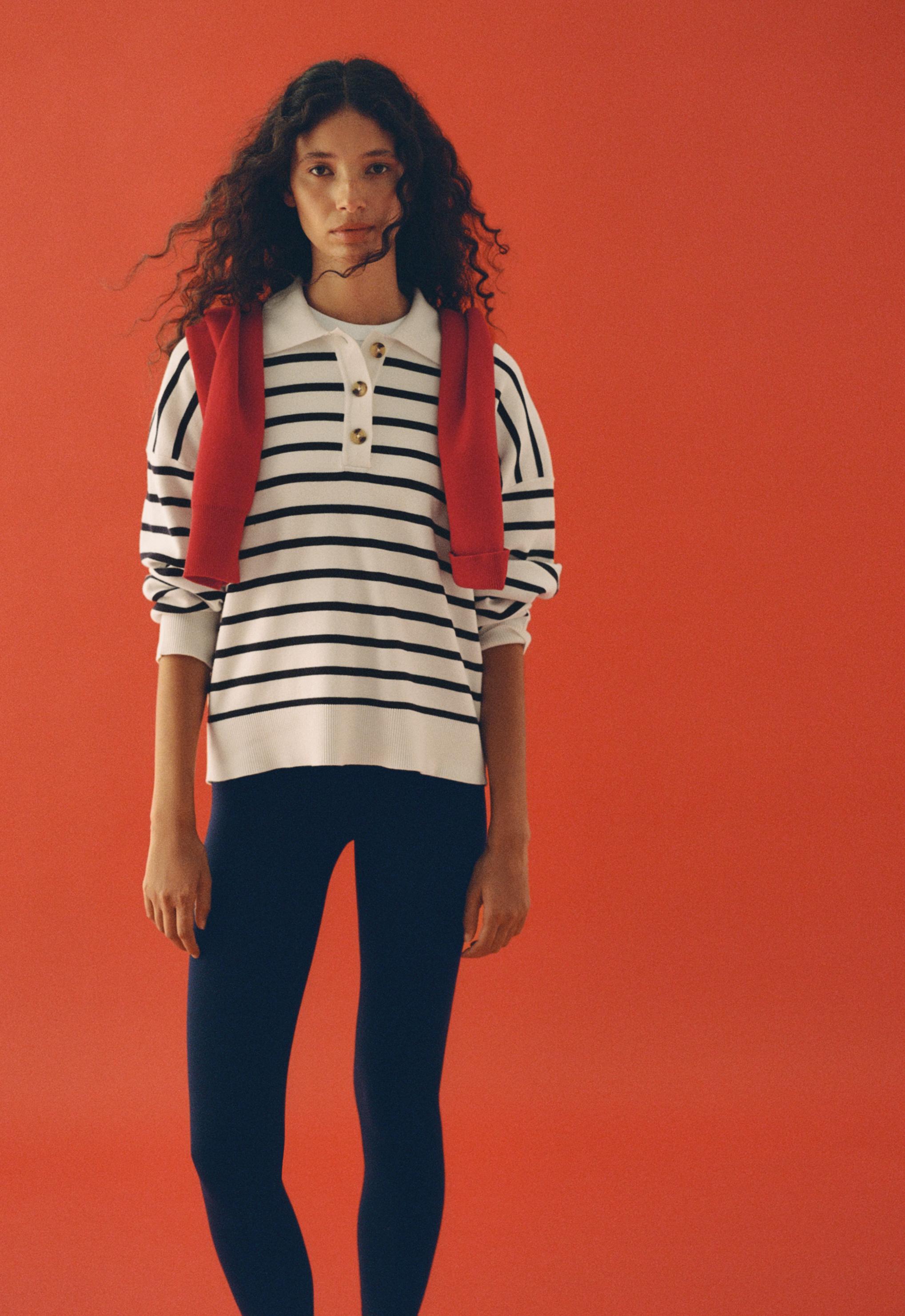 Striped knit polo jumper — PALE ECRU