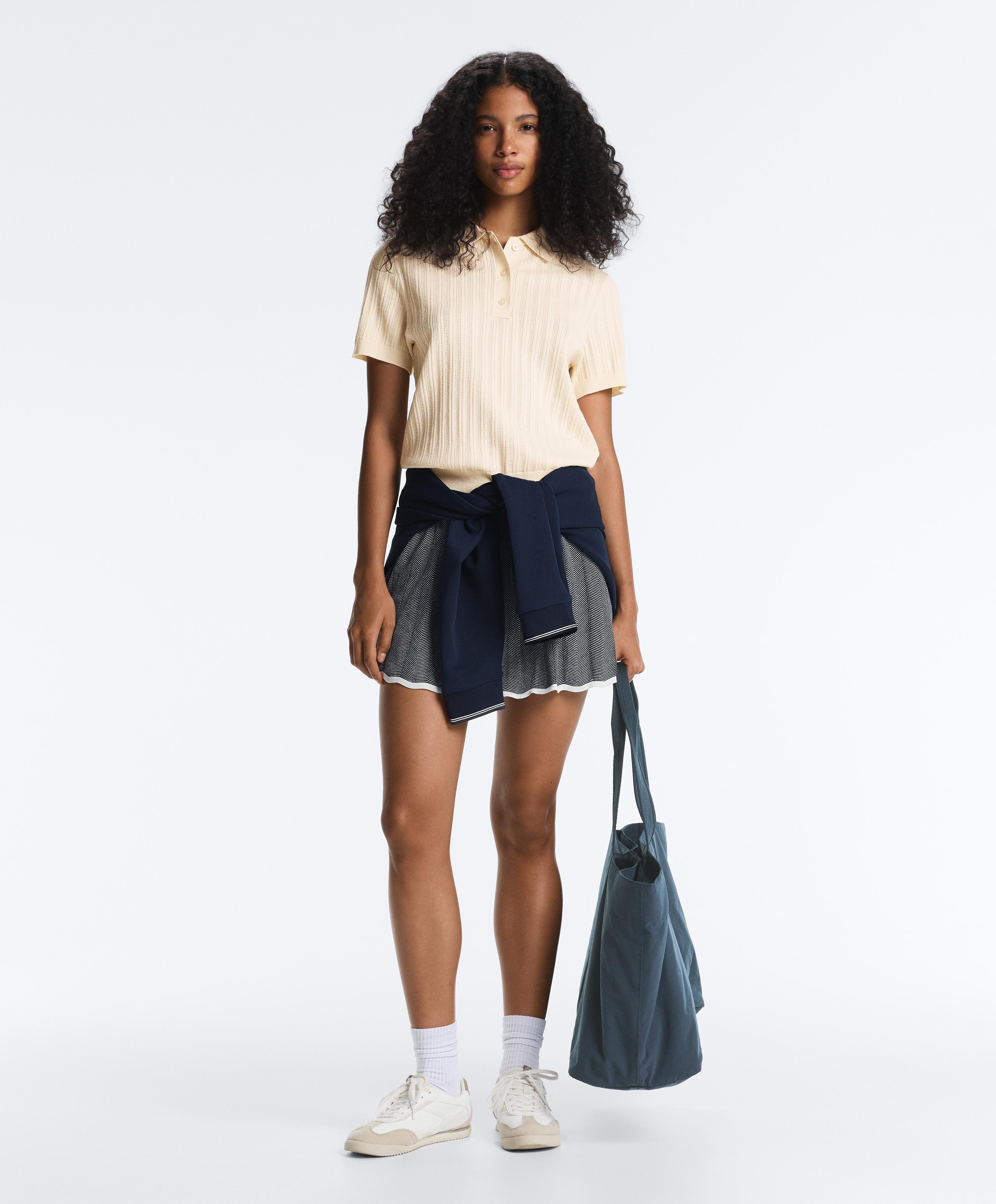 Short sleeve open knit polo shirt — ECRU