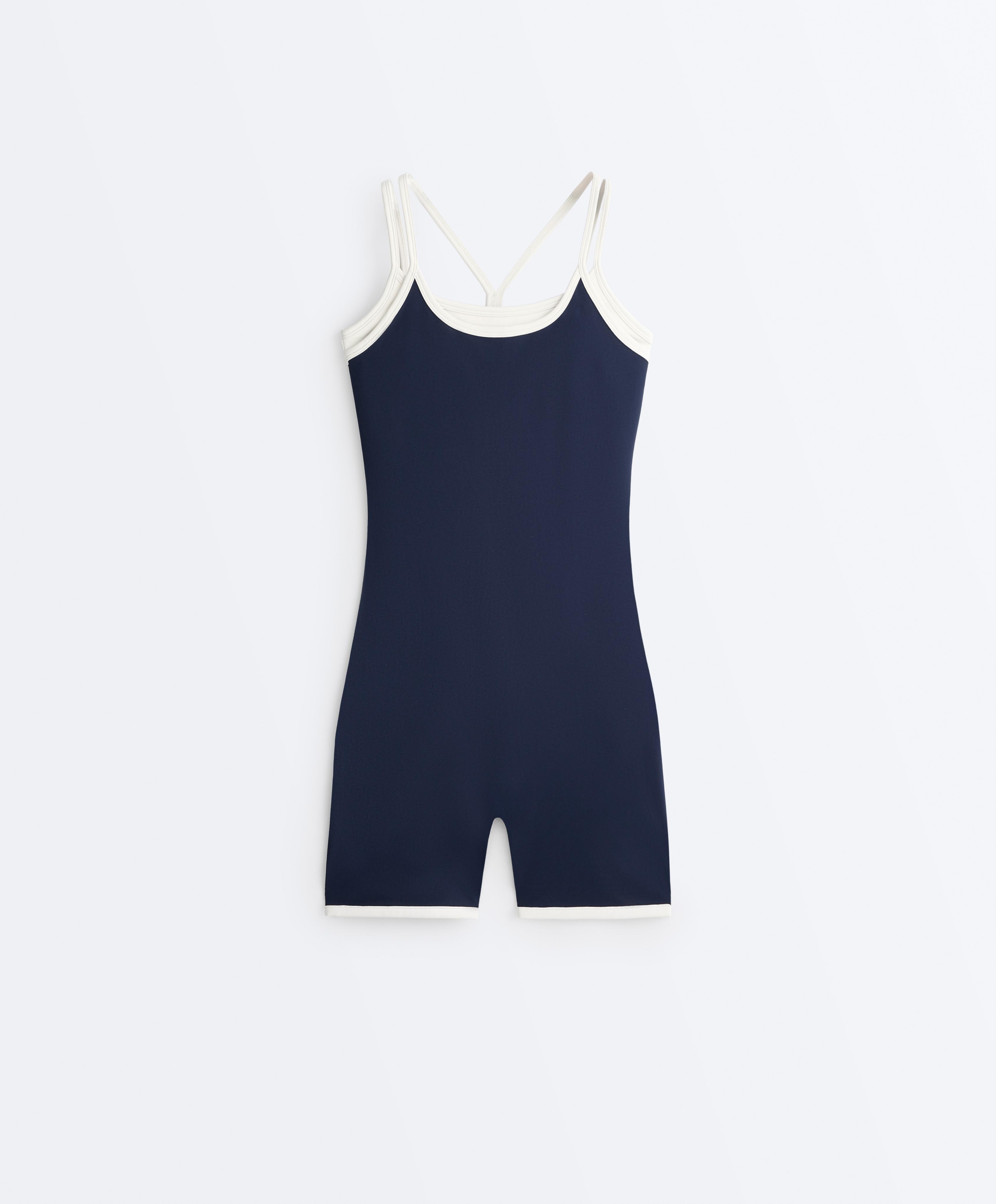 Comfortlux overlay short jumpsuit — NAVY BLUE