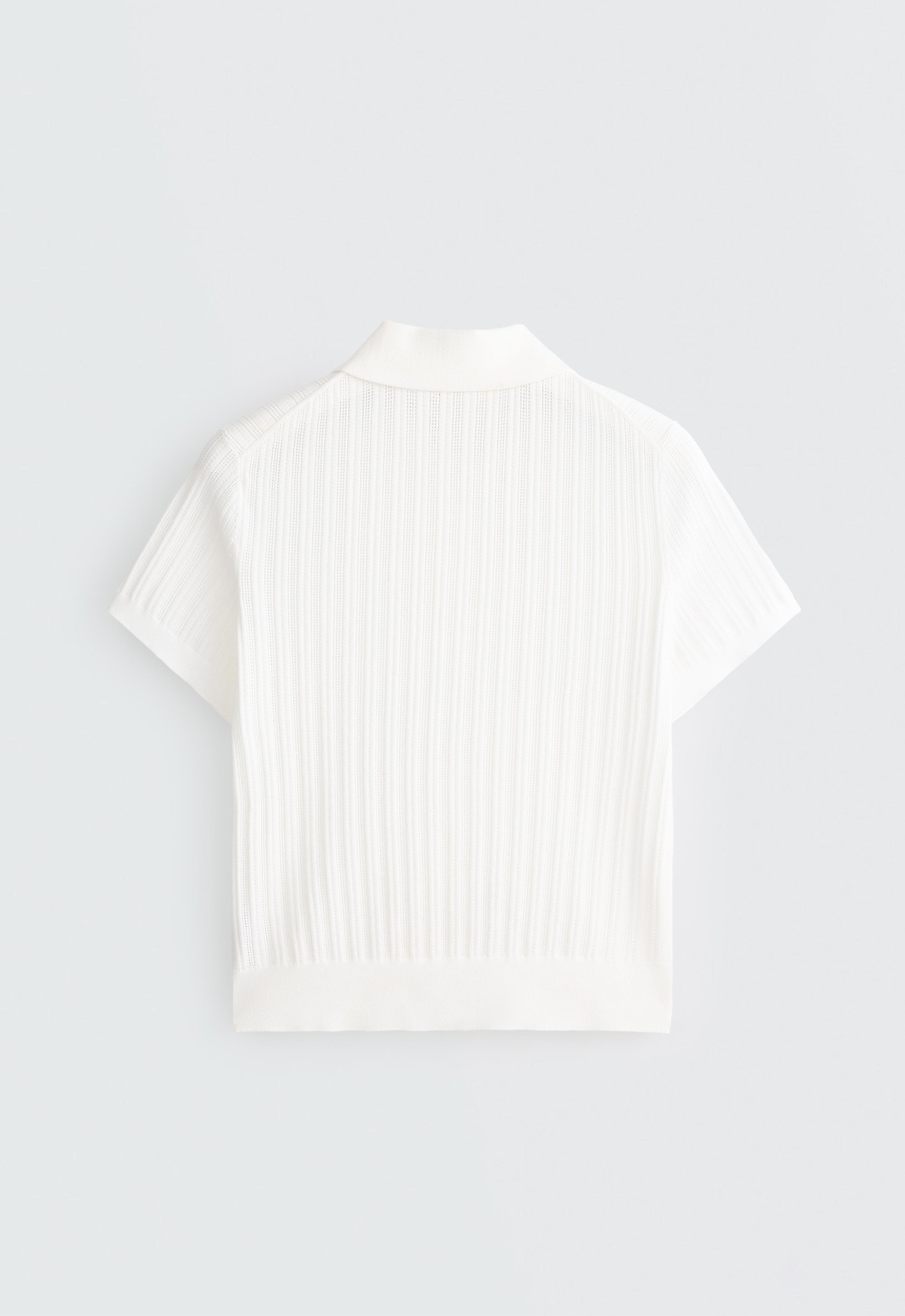 Short sleeve open knit polo shirt — WHITE 