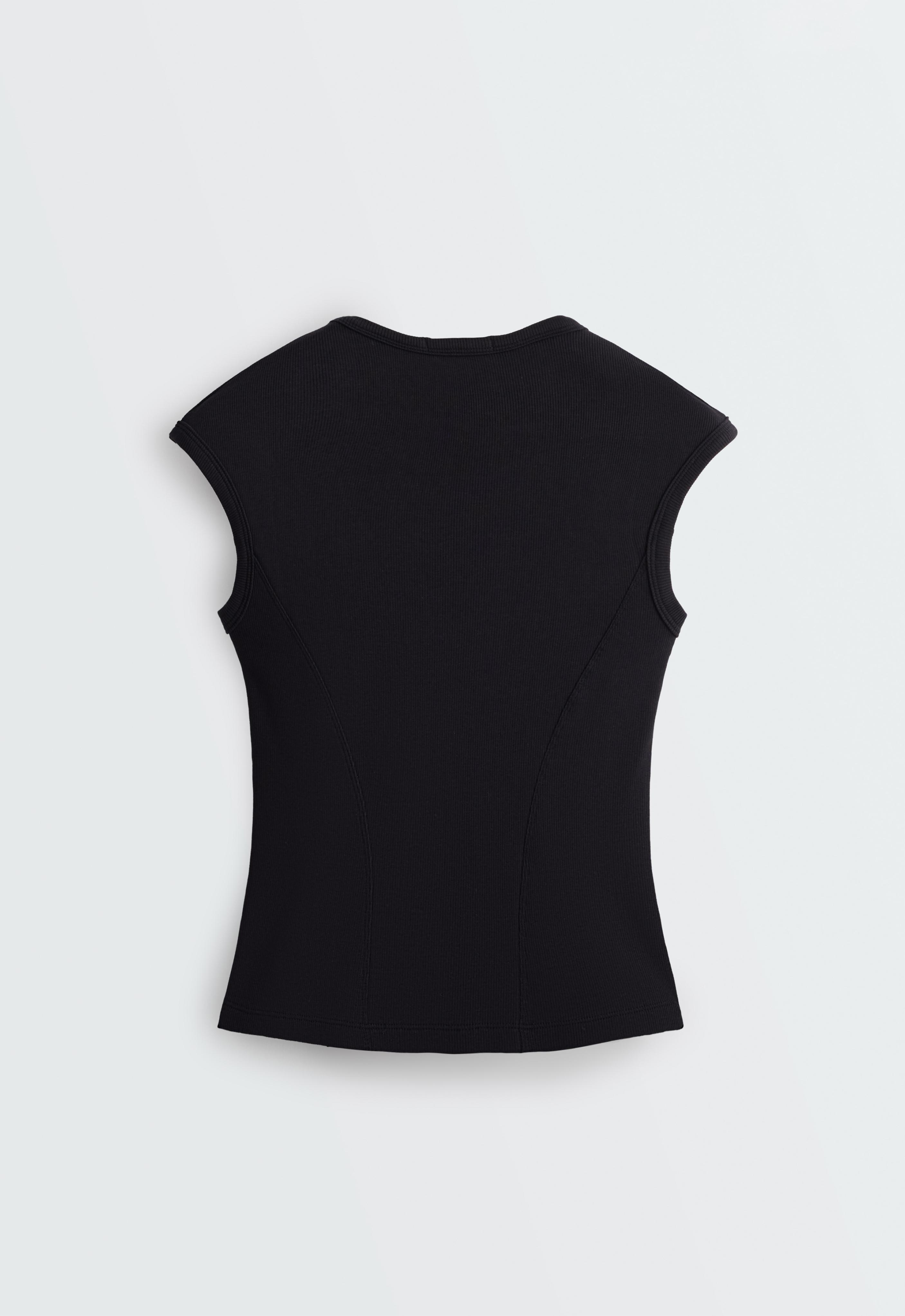 Short-sleeved rib top with cotton and modal — BLACK