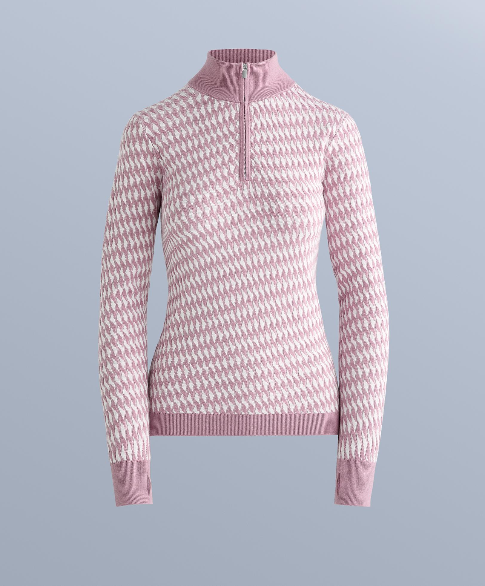 Geometric jacquard knit thermal base layer top — PINK-MAUVE