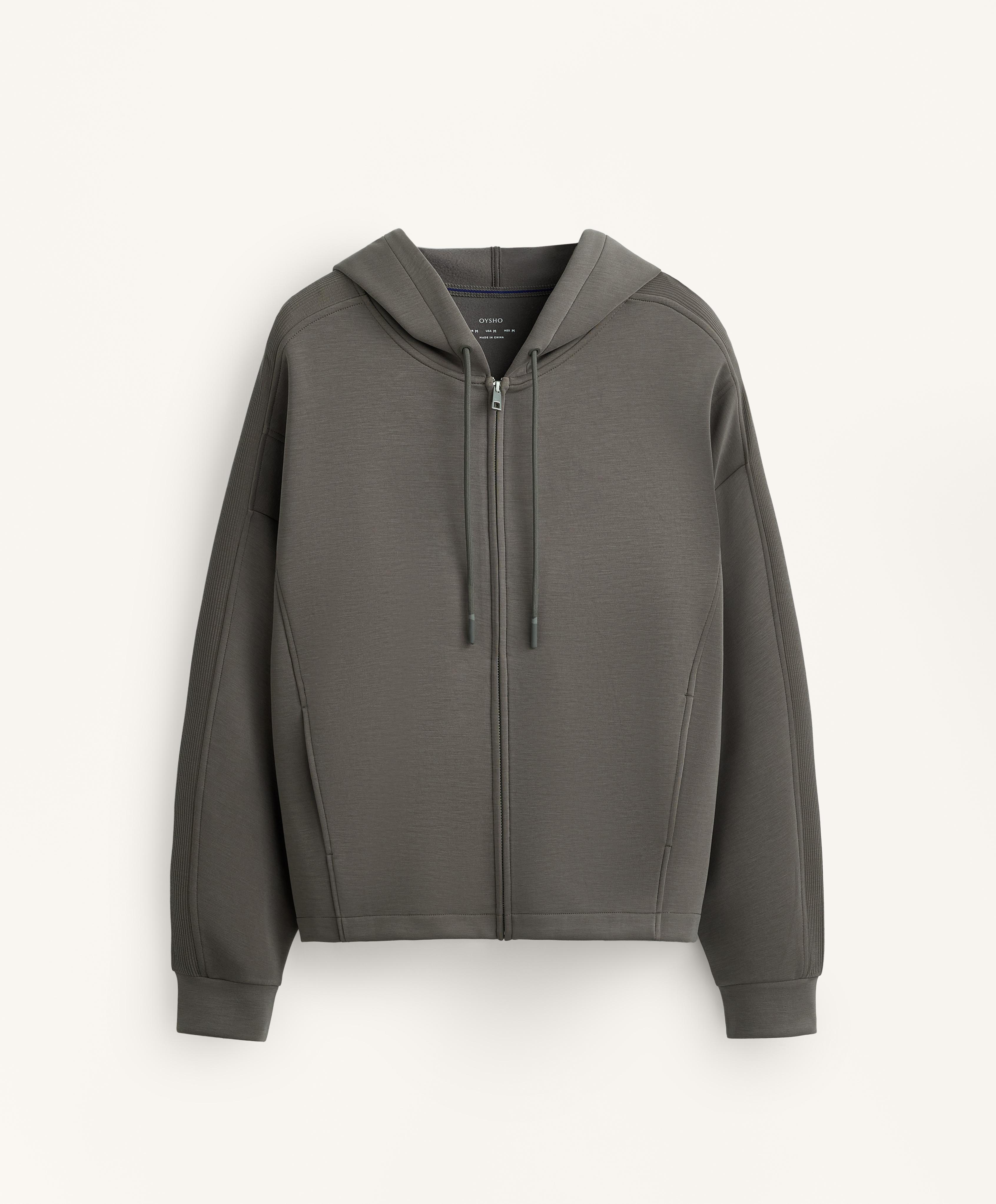 Hooded jacket with Rib details with Brushed modal — CHARCOAL GREY