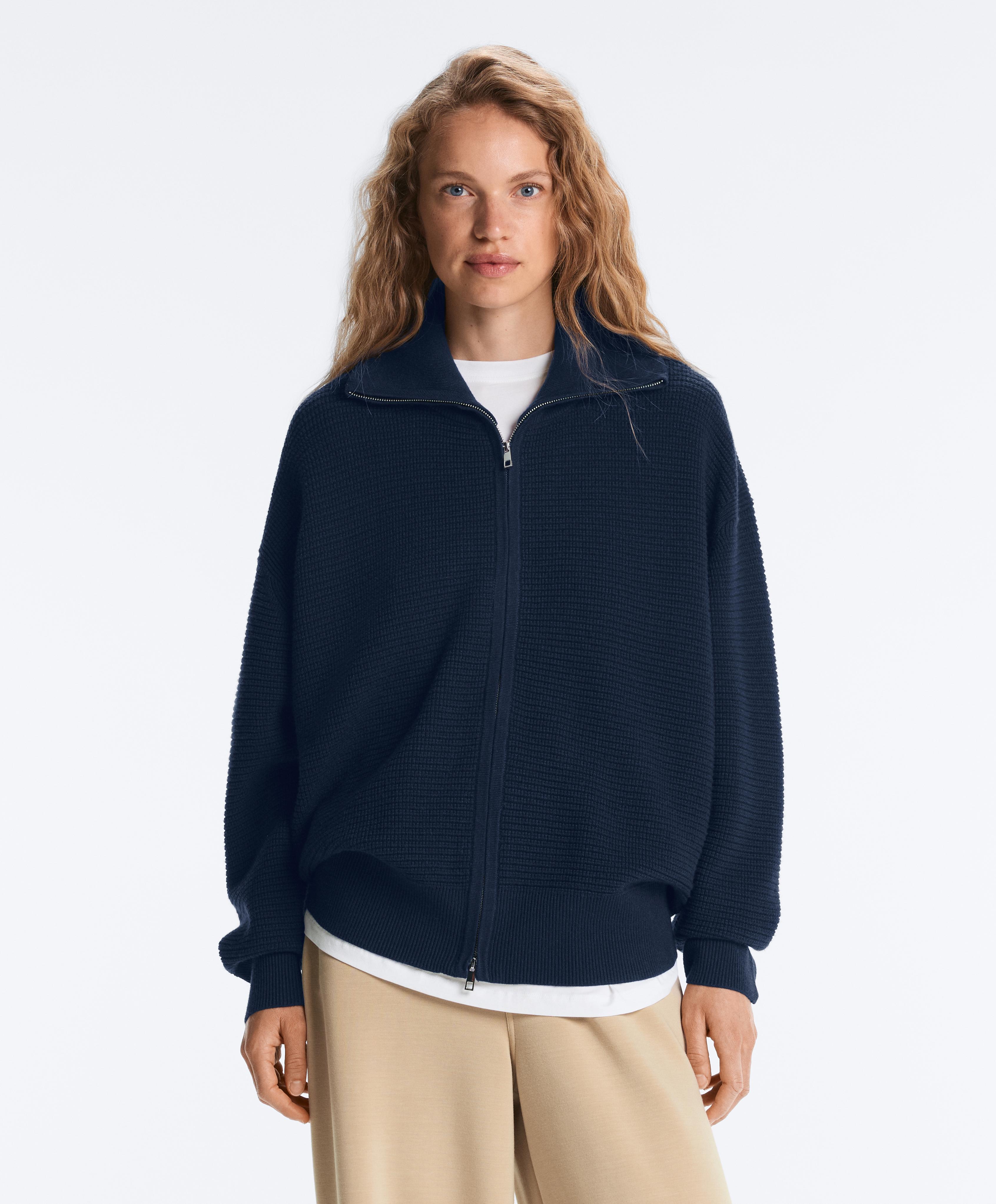 High neck knit jacket — NAVY BLUE