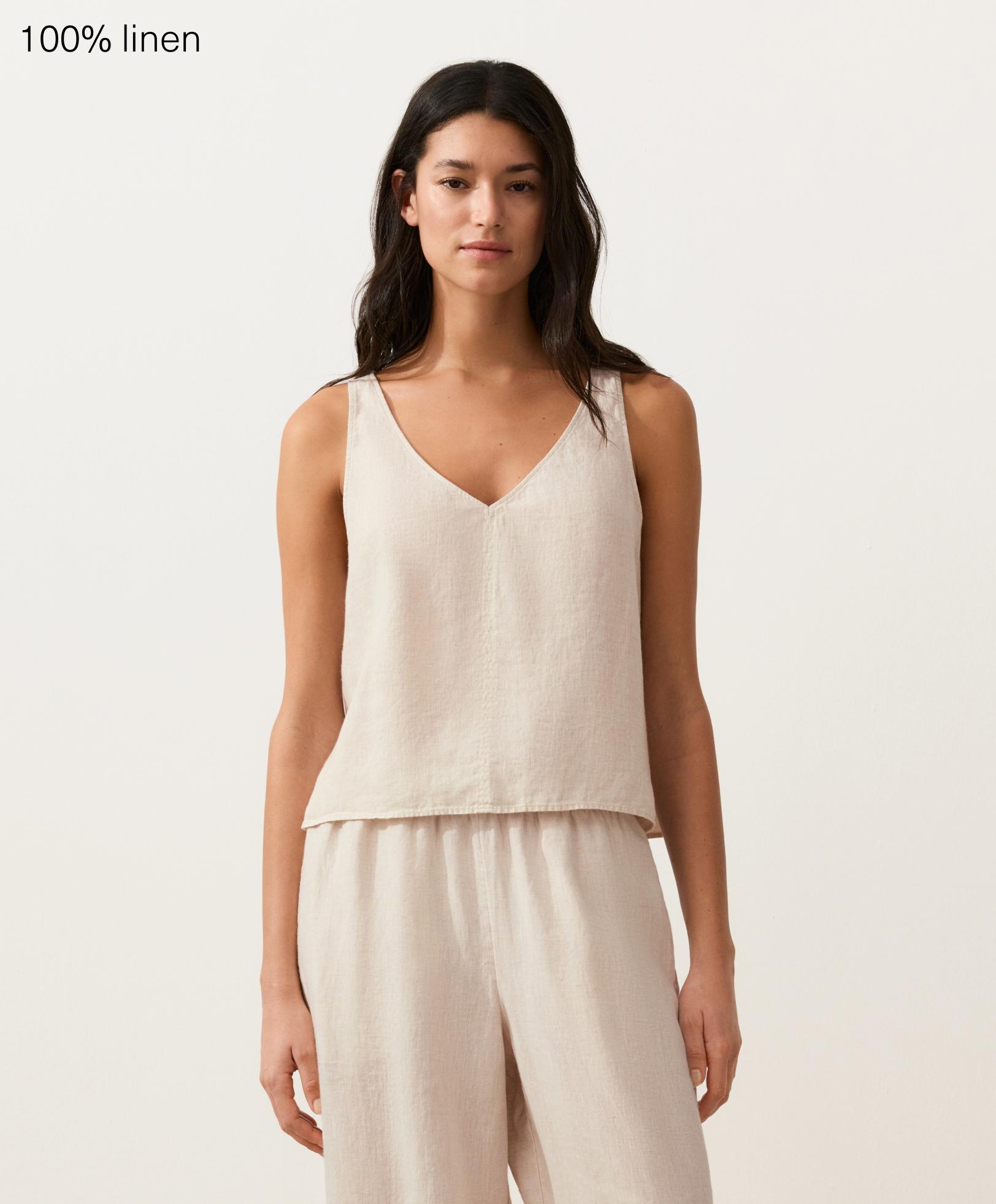 100% linen V-neck strap top