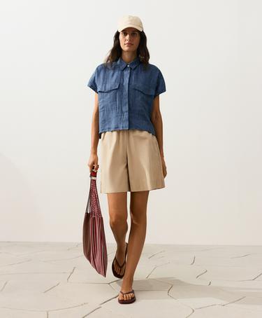 100% linen striped shirt with pockets — BLUE MELANGE 5