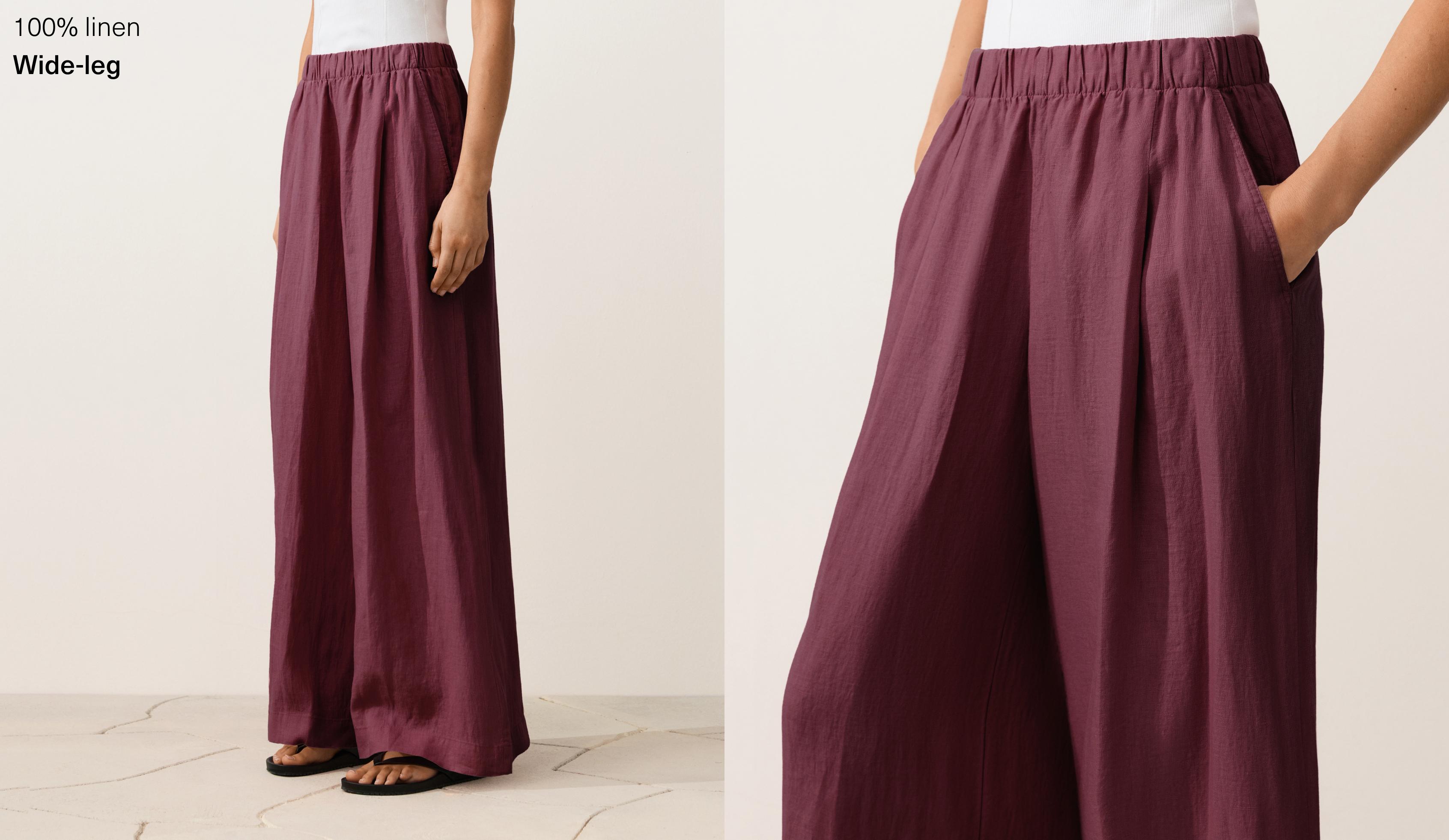 100% linen wide-leg trousers — CHERRY