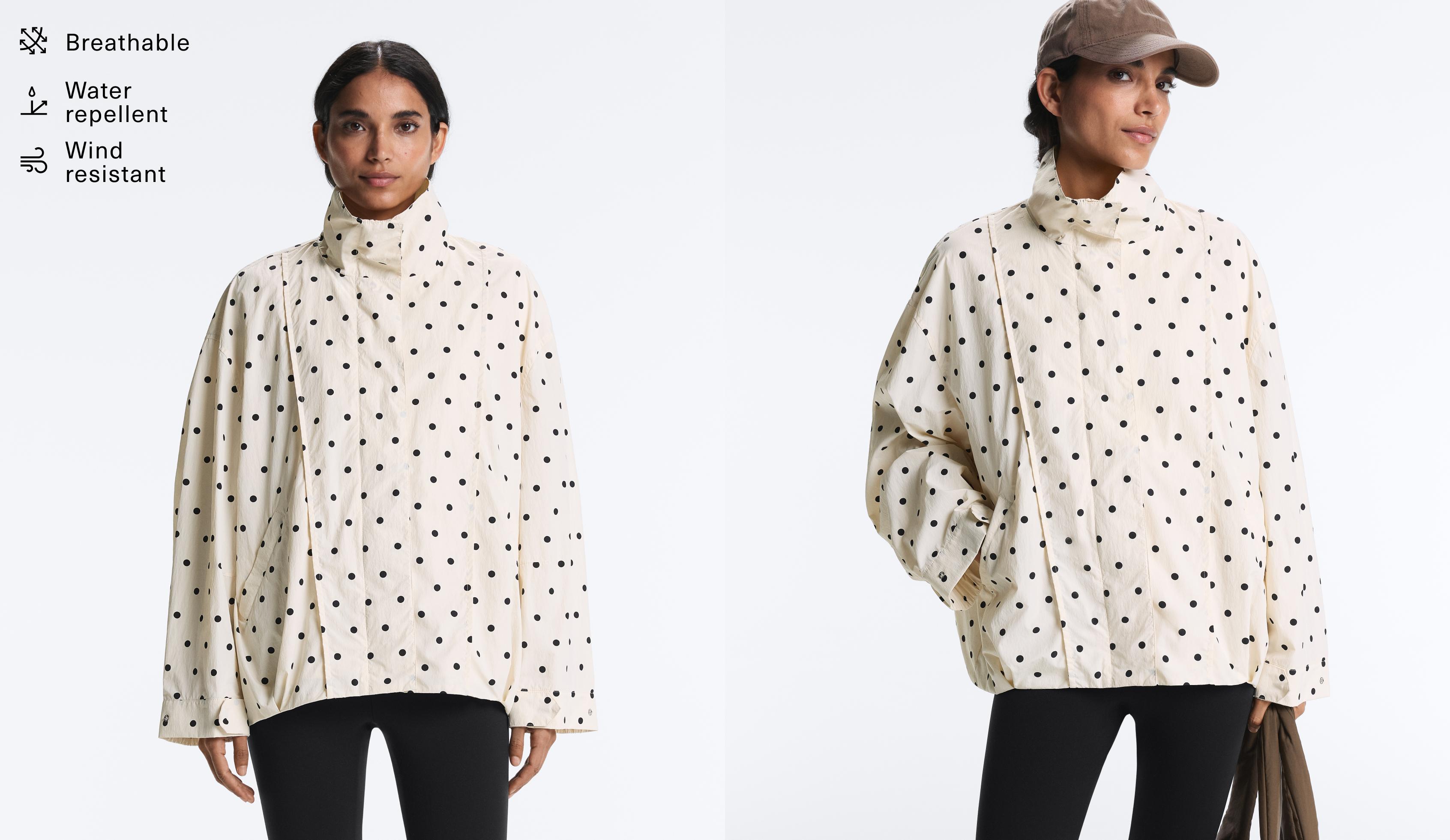 Long water-repellent polka dot jacket — PALE ECRU