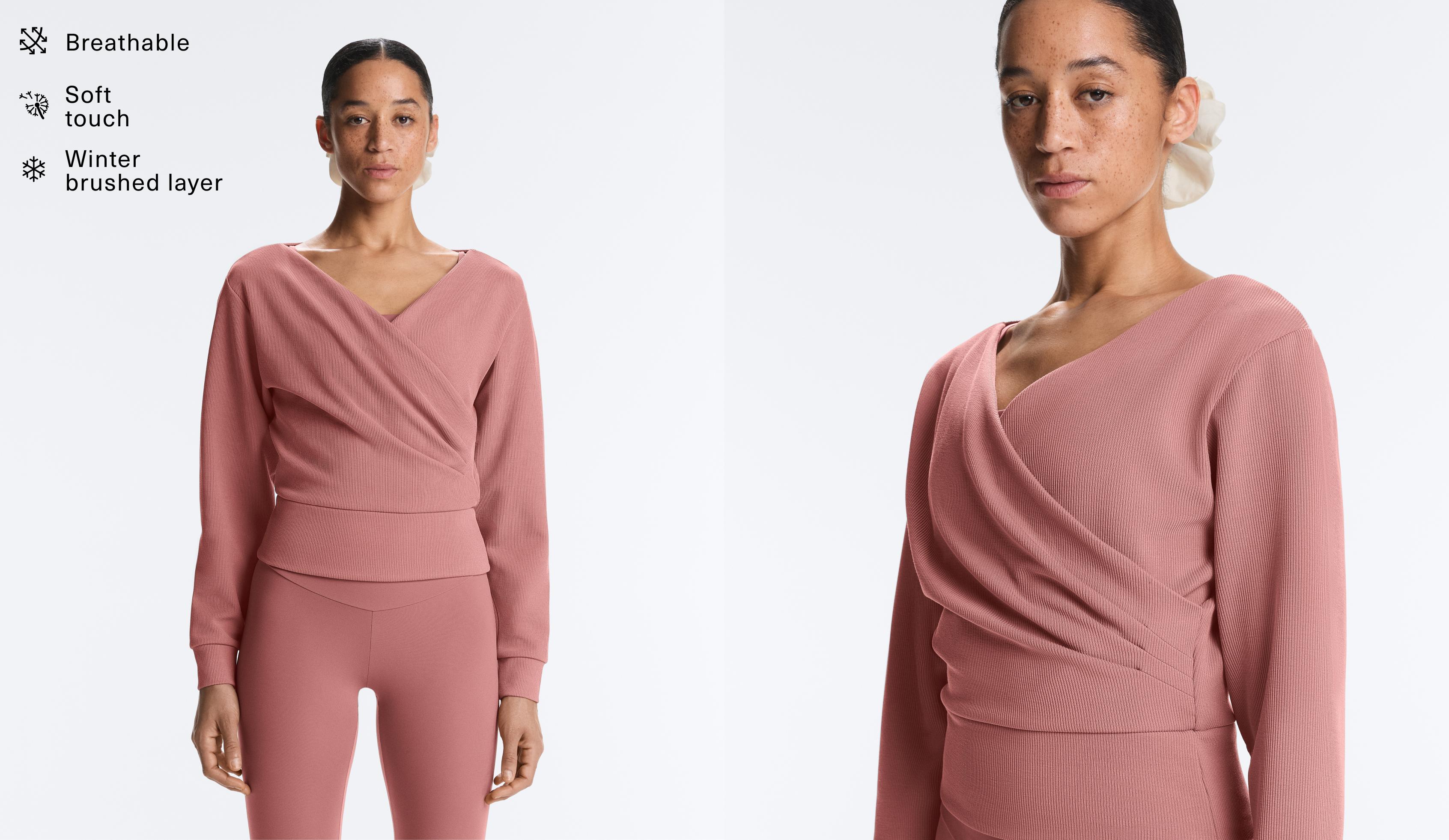 Wrap rib brushed modal sweatshirt — PALE PINK