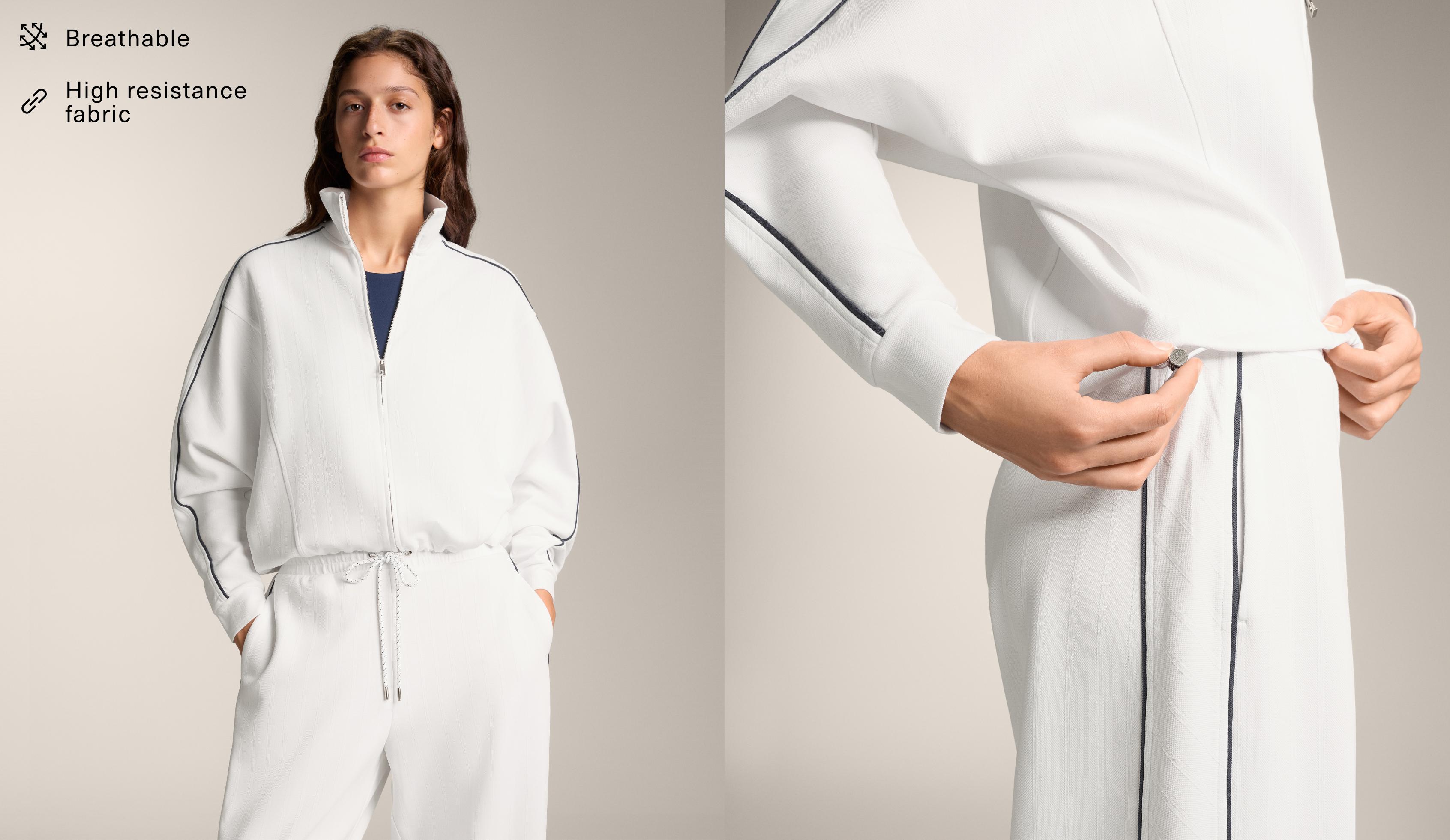 Piqué jacket with side piping and cotton — WHITE 
