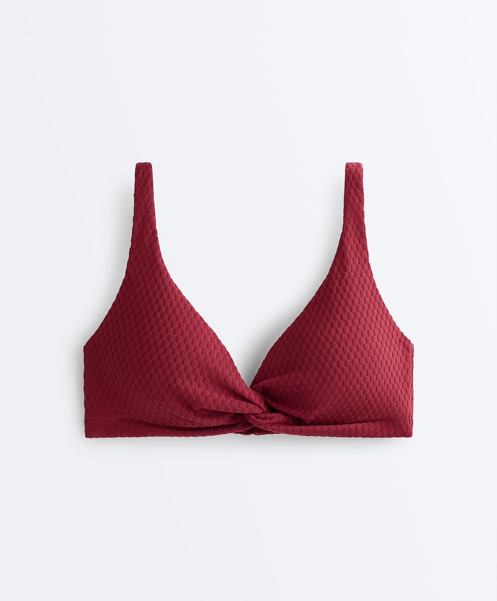 Mini check jacquard halter bikini top — PALE PLUM