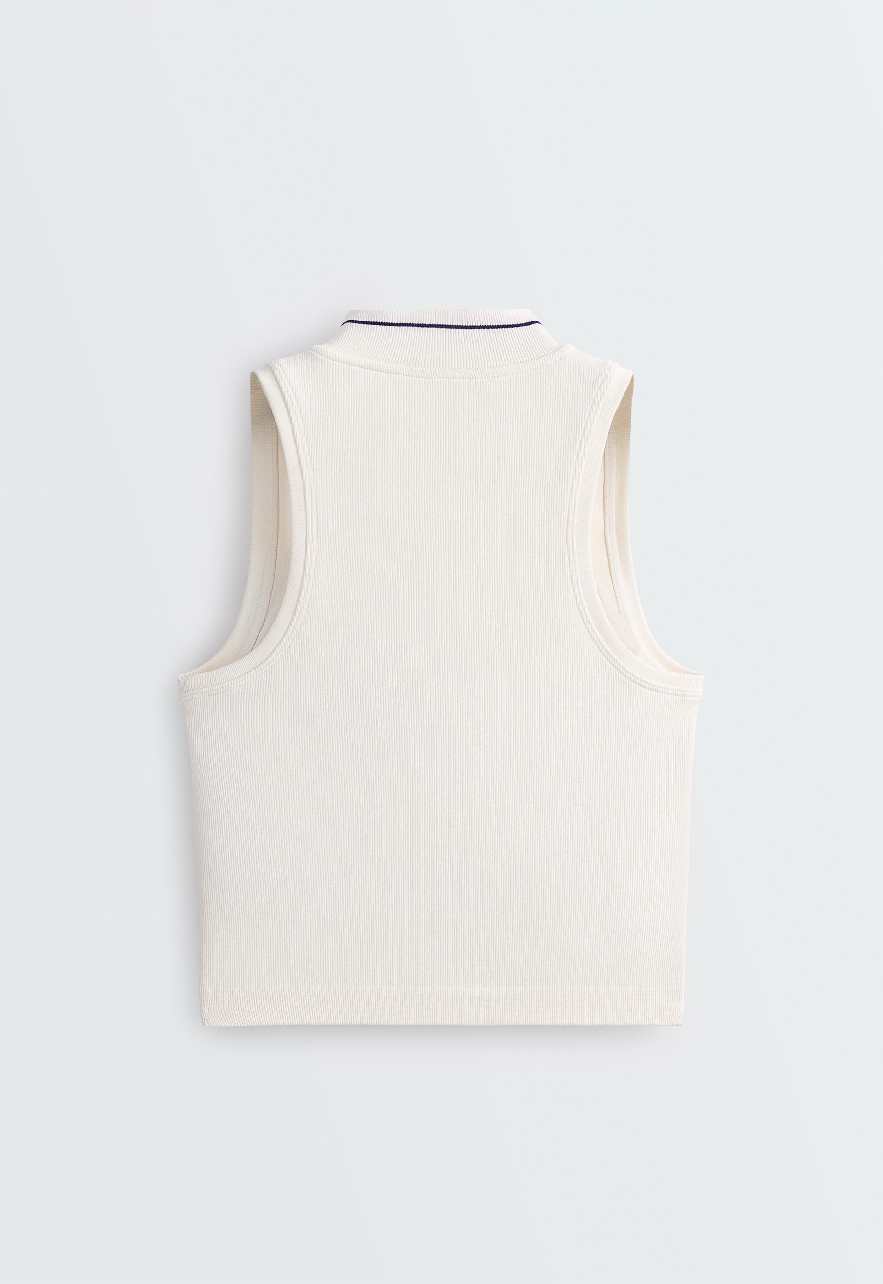 Sleeveless seamless half-zip tank top — PALE ECRU