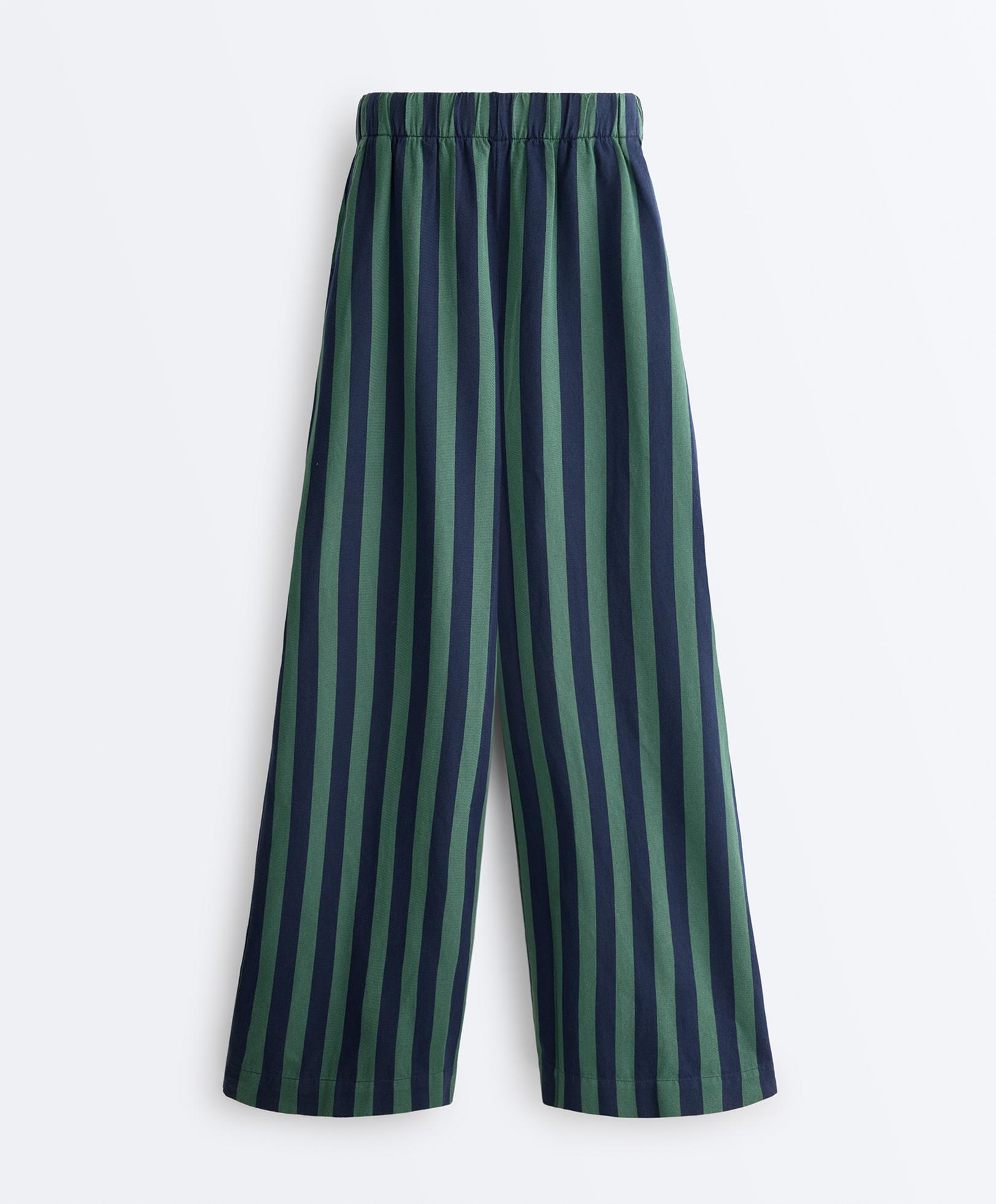 Wide-leg cotton blend striped trousers — GREEN