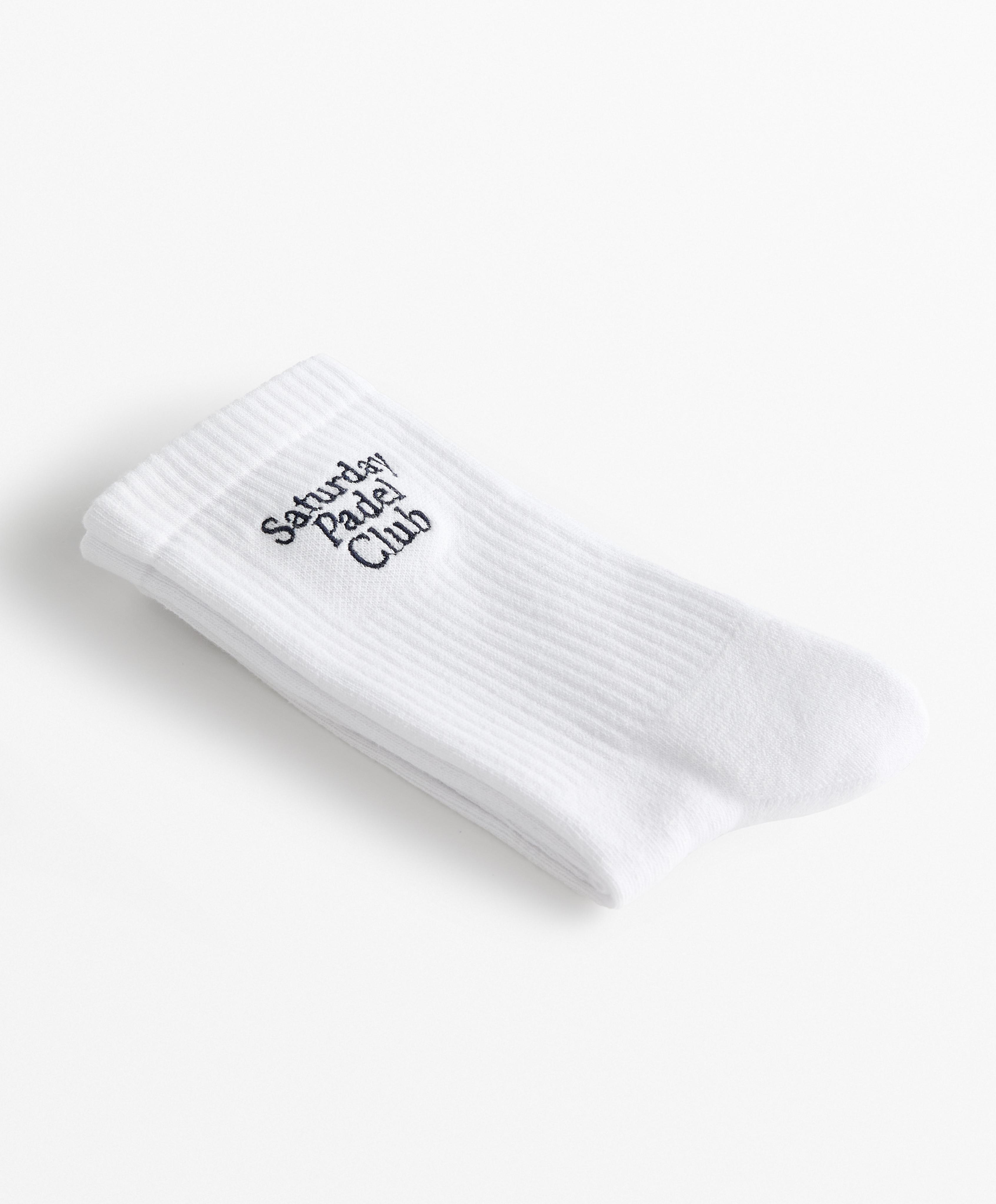 Striped rib cotton blend classic sports socks with embroidery