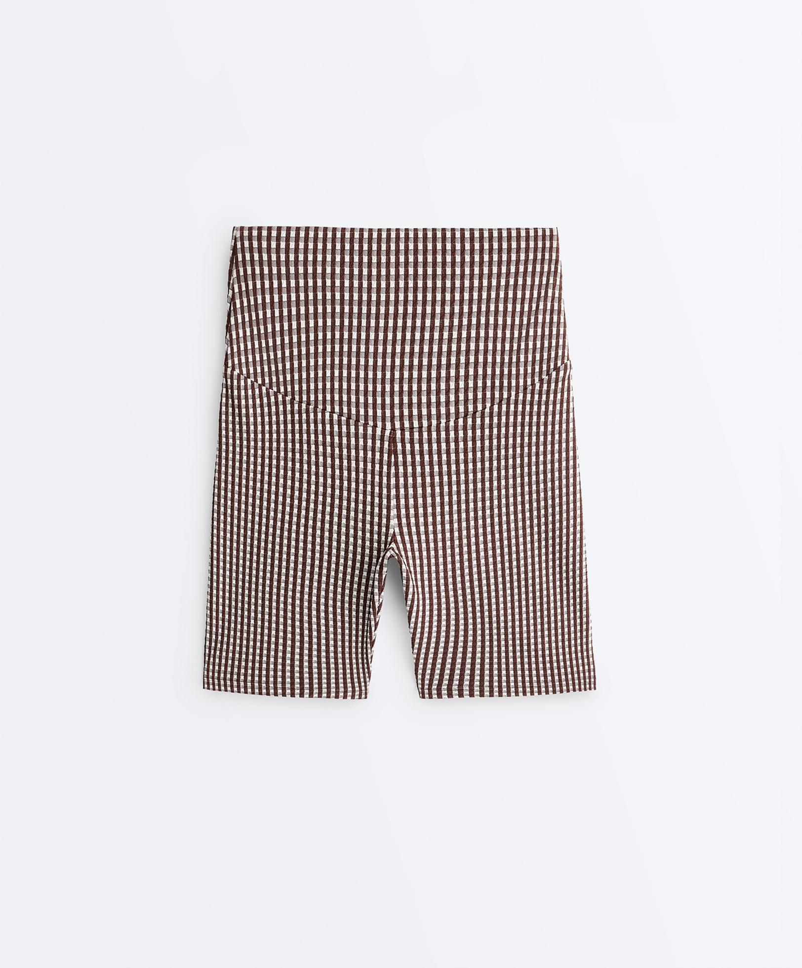 Comfortlux high-rise 20cm gingham biker leggings — DARK REDDISH‑BROWN
