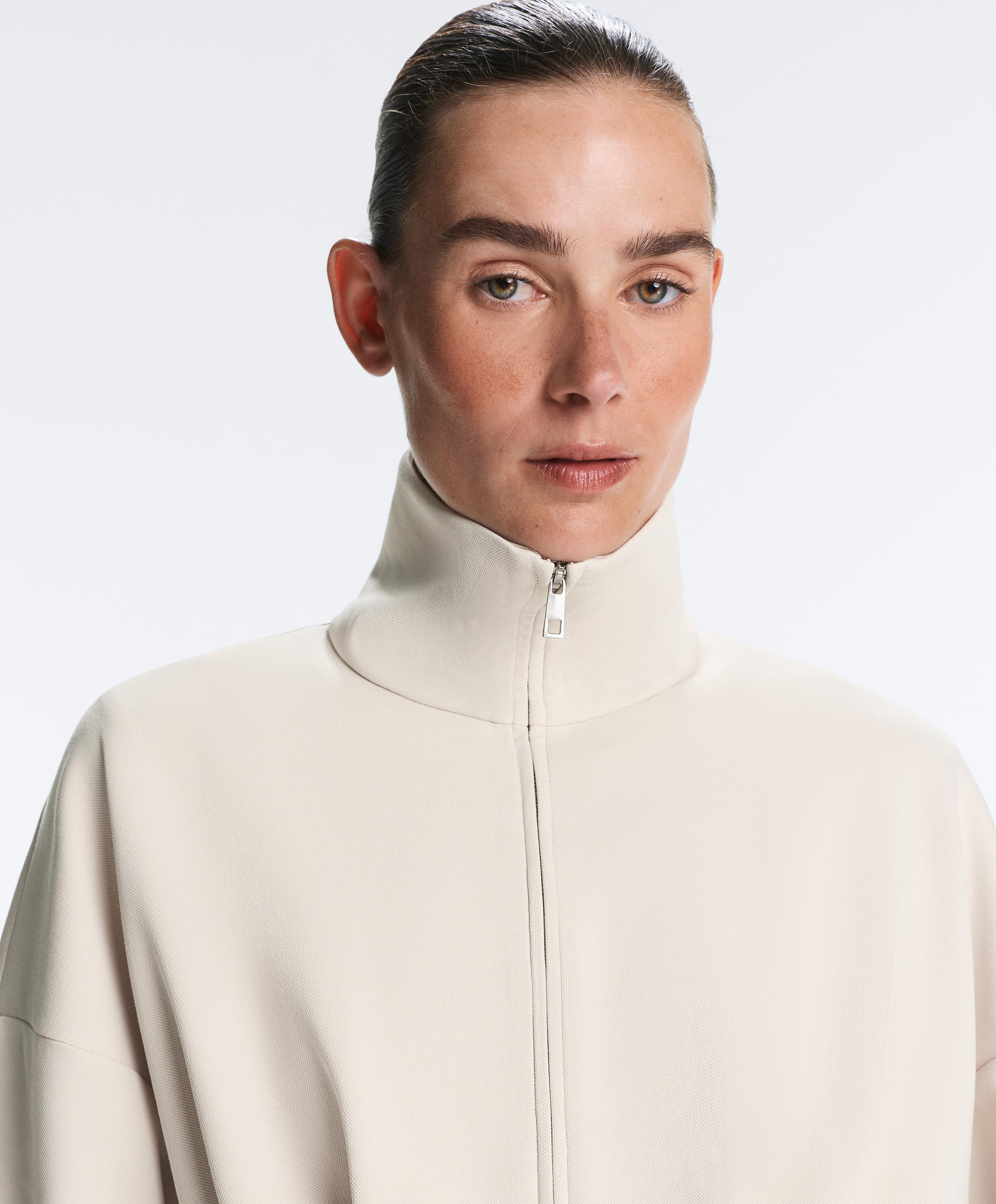 Cotton piqué belted jacket — PALE MINK