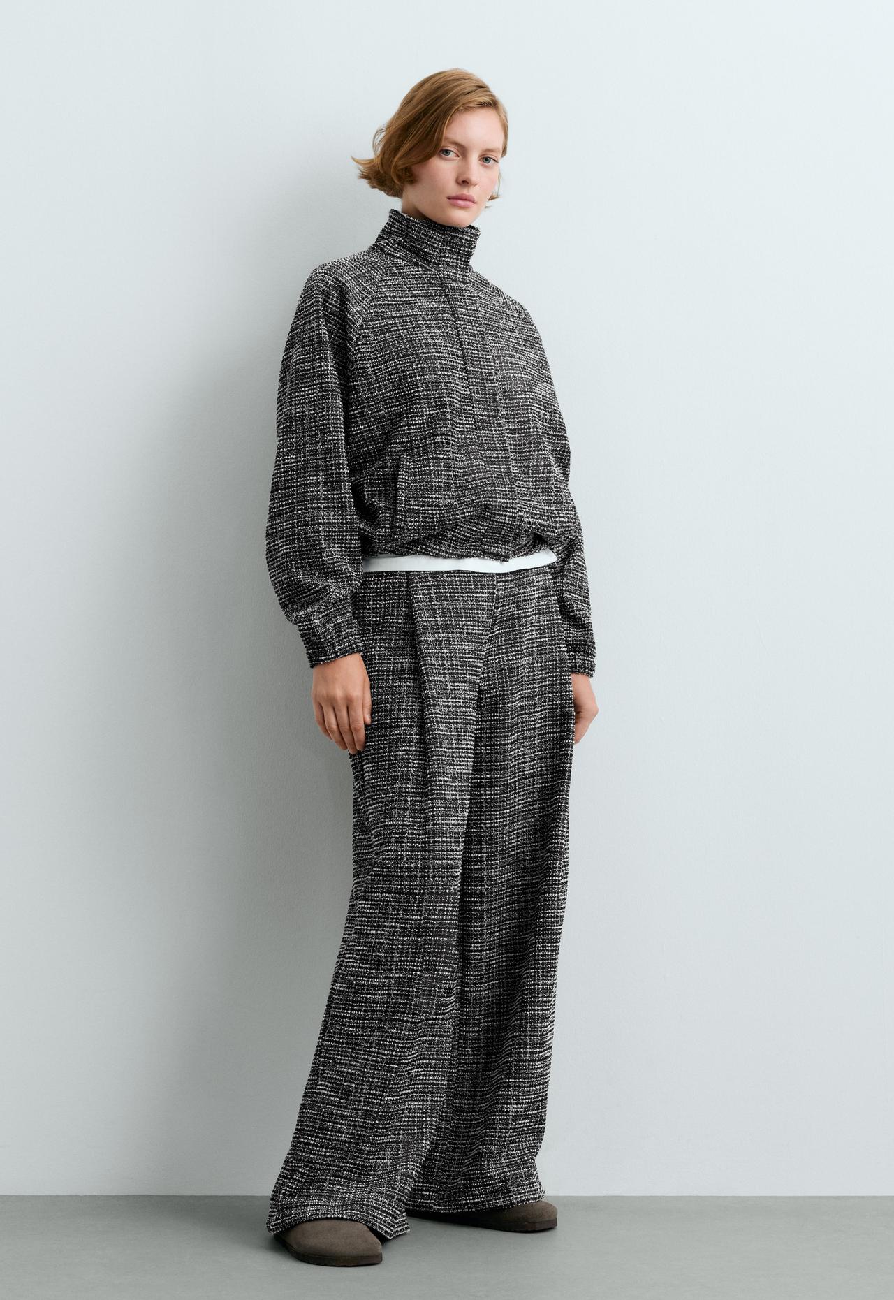 Wide leg Rib mix trousers — BLACK